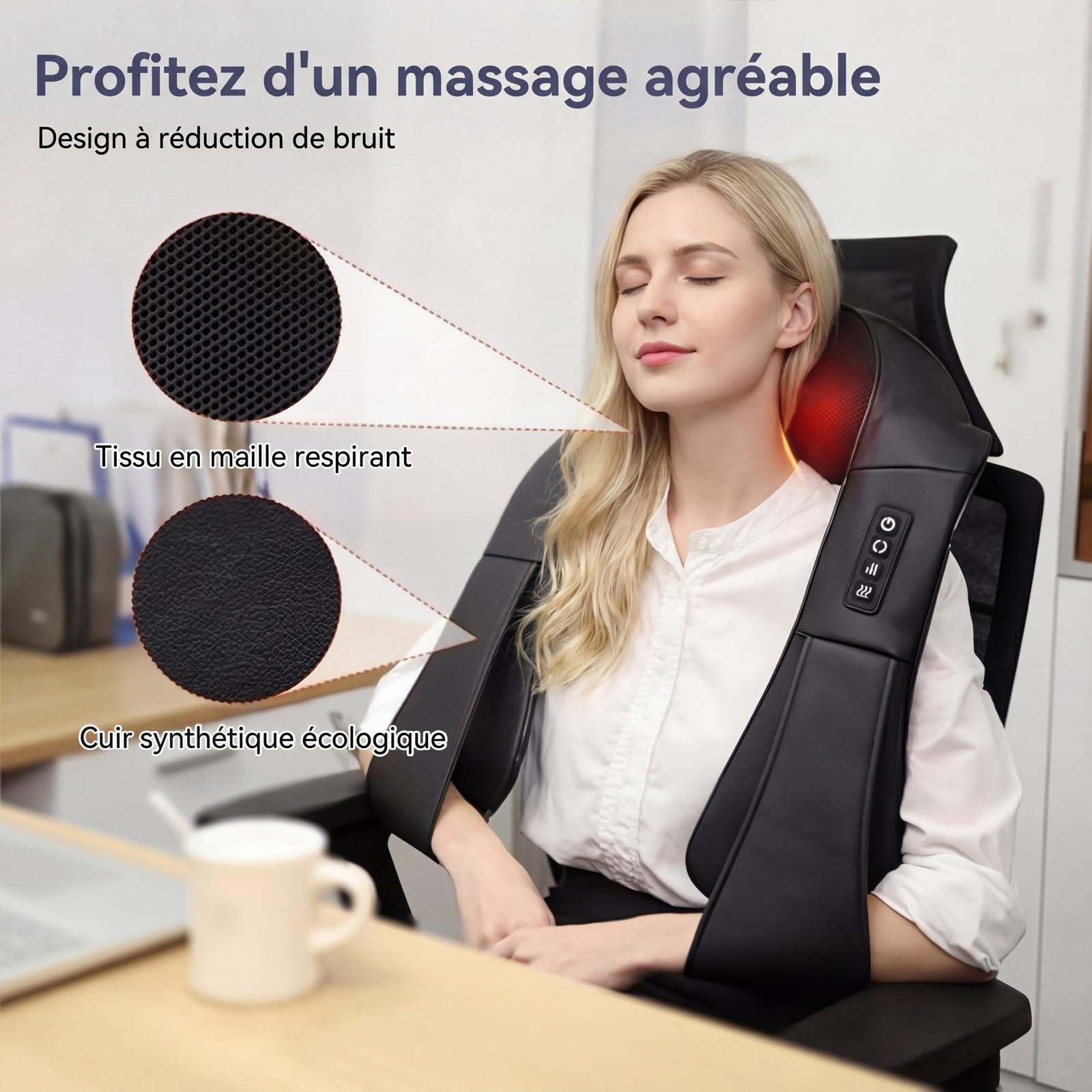 Masseur Cervical, Massage Dos et Cou Épaules avec Chauffage, 3D Appareil de Massage Shiatsu Électrique ur Massager Nuque Cervicales Epaule, Cadeaux Pour Voiture, Maison, Bureau