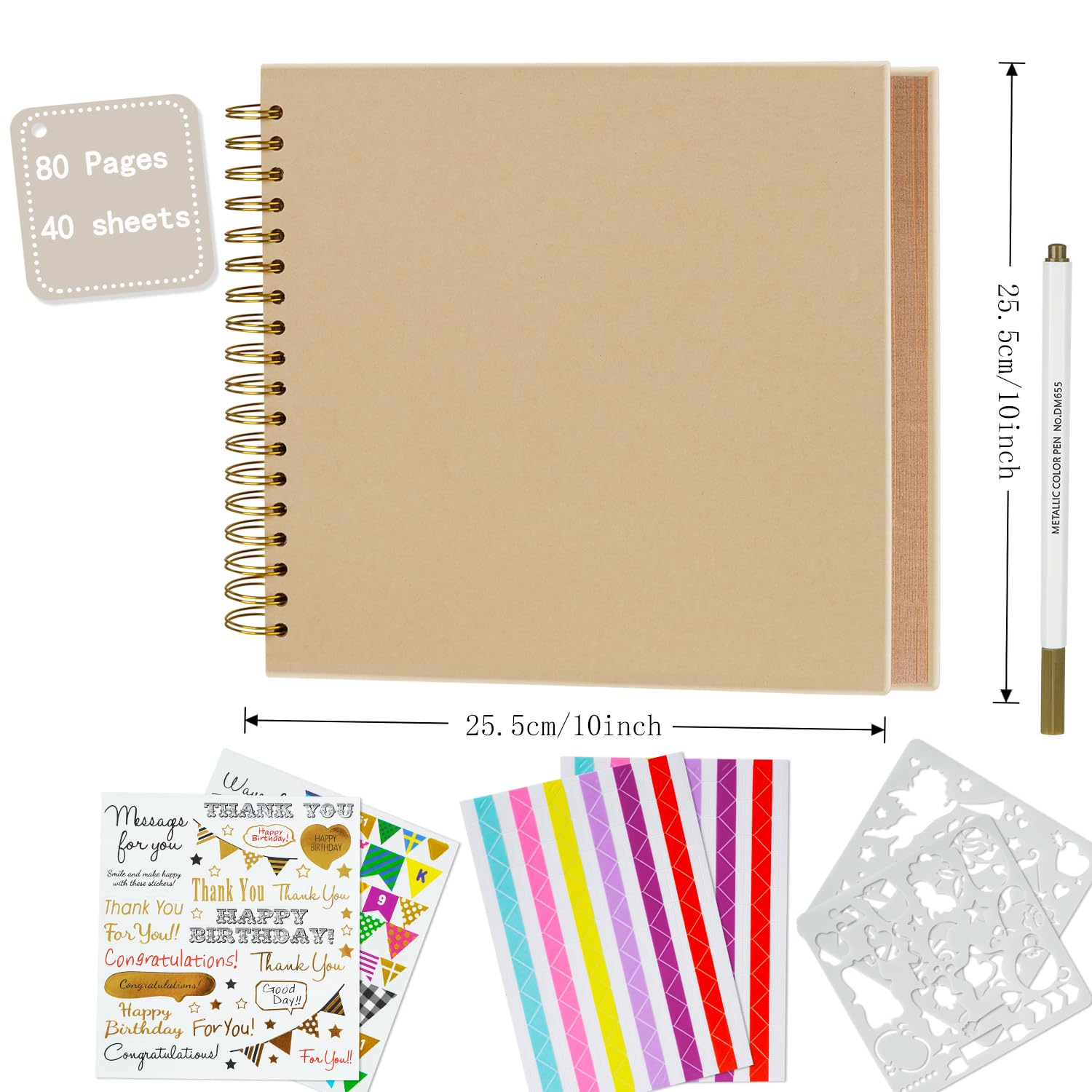 Miaikoe DIY Scrapbook Album 25.5x25.5 cm Hardcover Kraft Blank Paper Scrap Book with 40 Sheets Memory Book for Family Wedding Photography Anniversary (Brown) - Image 4