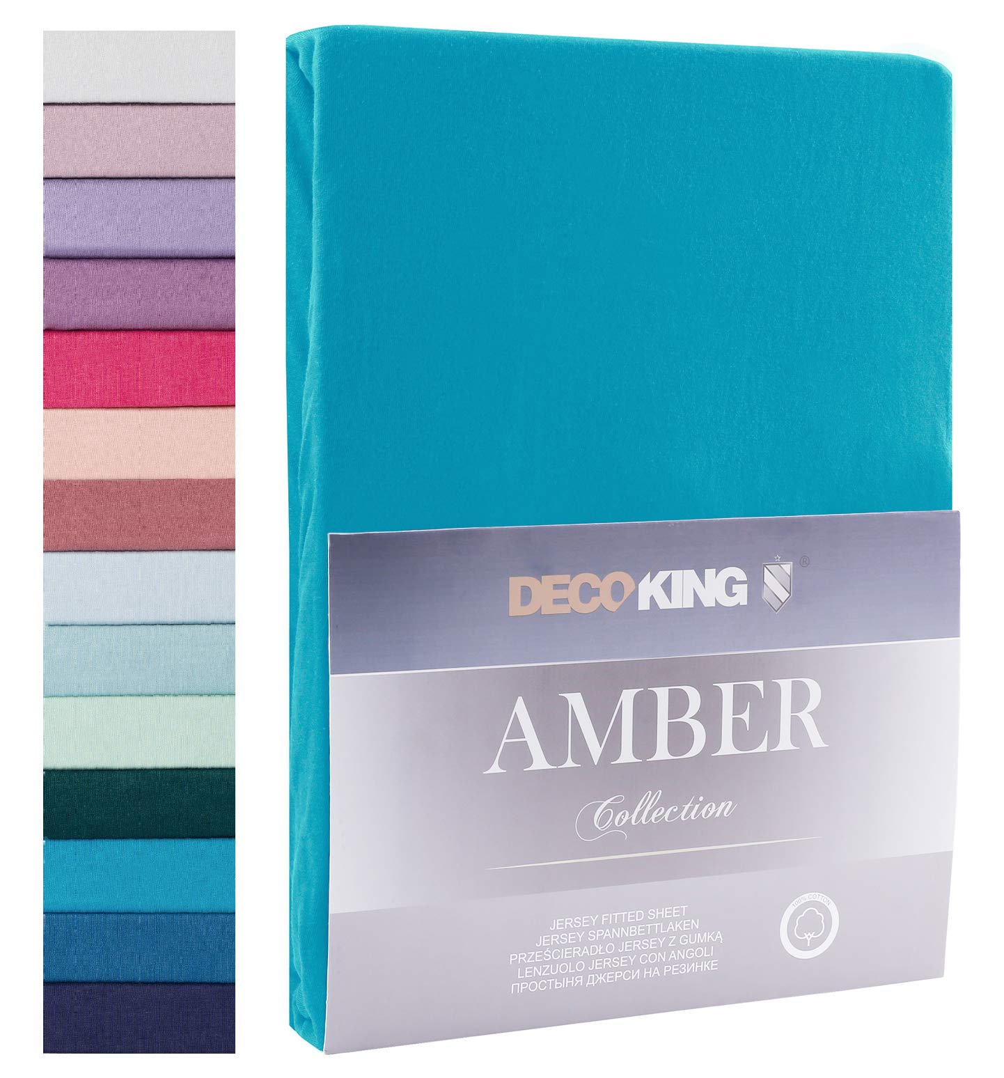 DecoKingFitted Sheet 80 x 200 cm 90 x 200 cm Cyan Blue Jersey Fitted Sheets 100% Cotton Box Spring Bed Amber 80 x 200 90 x 200 cm