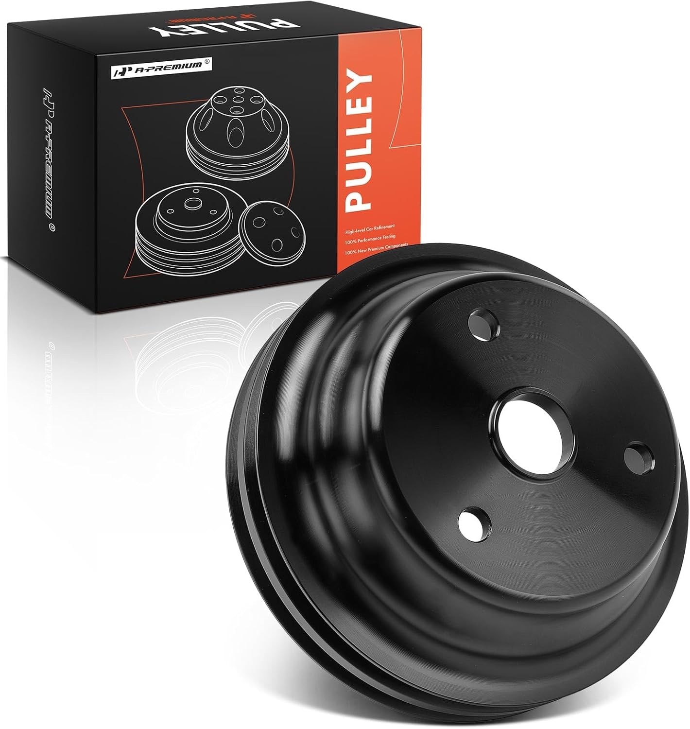 A-Premium 6.6 Inch Crankshaft Pulley with Double-Groove Black Aluminum Compatible with 1969-1985 Chevrolet Small Block V8 262, 265, 267, 283, 302, 305, 307, 327, 350, 400, Long Water Pump