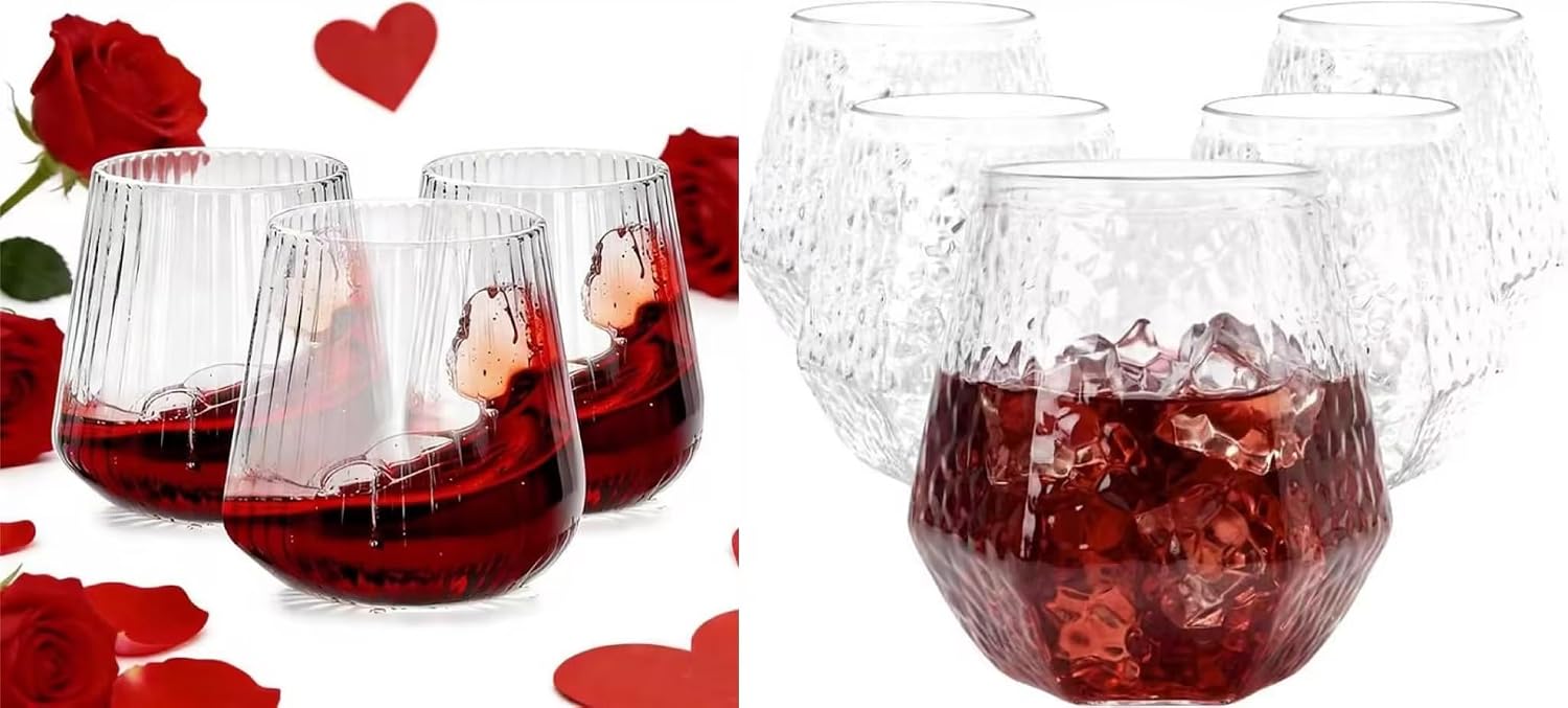 Ciaell 30 Pack Plastic Ribbed Wine Glasses and 30 Pack Diamond Plastic Wine Glasses