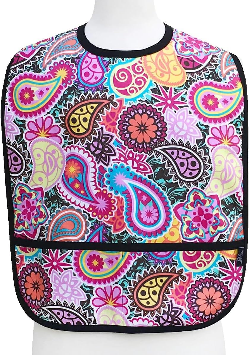 Two Lumps of Sugar Adult Clothing Protector Bib with Front Pockets (Paisley Medallion) Cooking, Baking, Grilling, Crafting, Gardening, Pet Grooming, 100% Cotton, Exclusive Stain and Water Repellent.