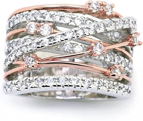 Psiroy Engagement Rings for Women, 2 Tone Intertwined Crossover Statement Cubic Zirconia Wedding Anniversary Ring Fashion Jewelry