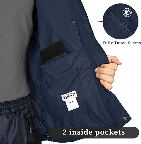Miniatura 4 de 33,000ft - Chaqueta de lluvia impermeable y plegable para hombre, ligera, con capucha, cortavientos ideal para golf o ciclismo