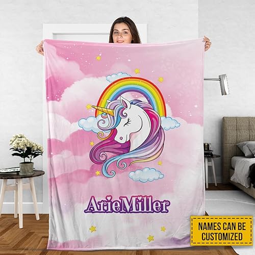 Miniatura 3 de Manta de forro polar de dibujos animados míticos de unicornio personalizada con nombre de niño para bebés, niñas, guardería, decoración de