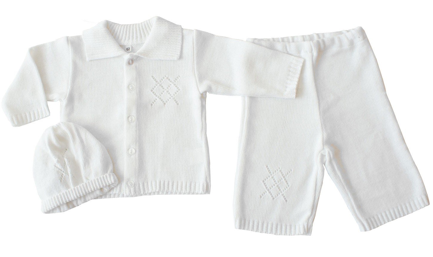 EKO Baby Jungen Taufanzug Jacke, Hose und Mütze Taufkleid Set weiß