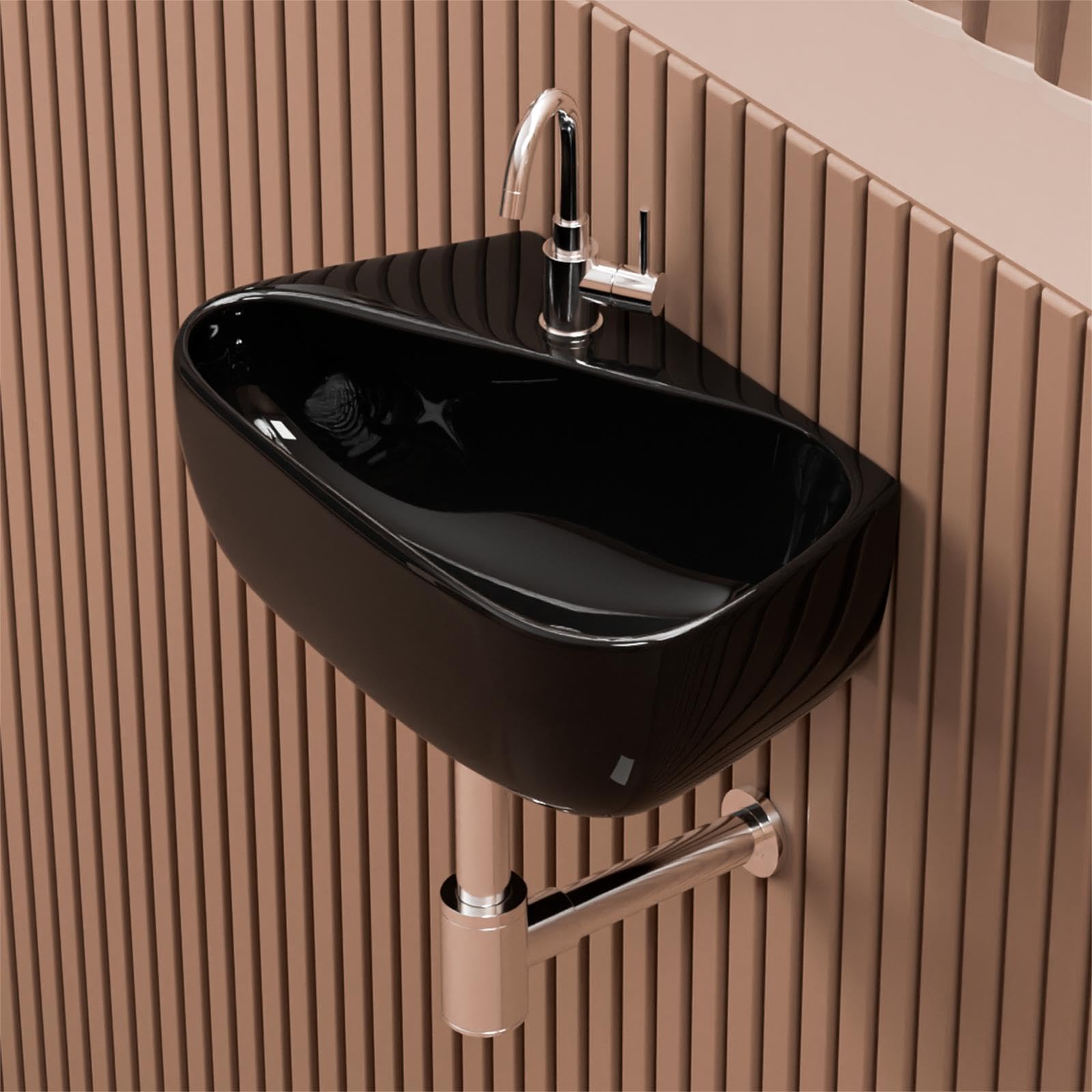 SYON Premium Black Ceramic Wall Hung Wash Basin For Bathrooms | Wall Mount & Tabletop Wash Basin | Modern Vanity Basin for Small & Stylish Bathrooms (17.7 x 10.5 x 5 Inch)