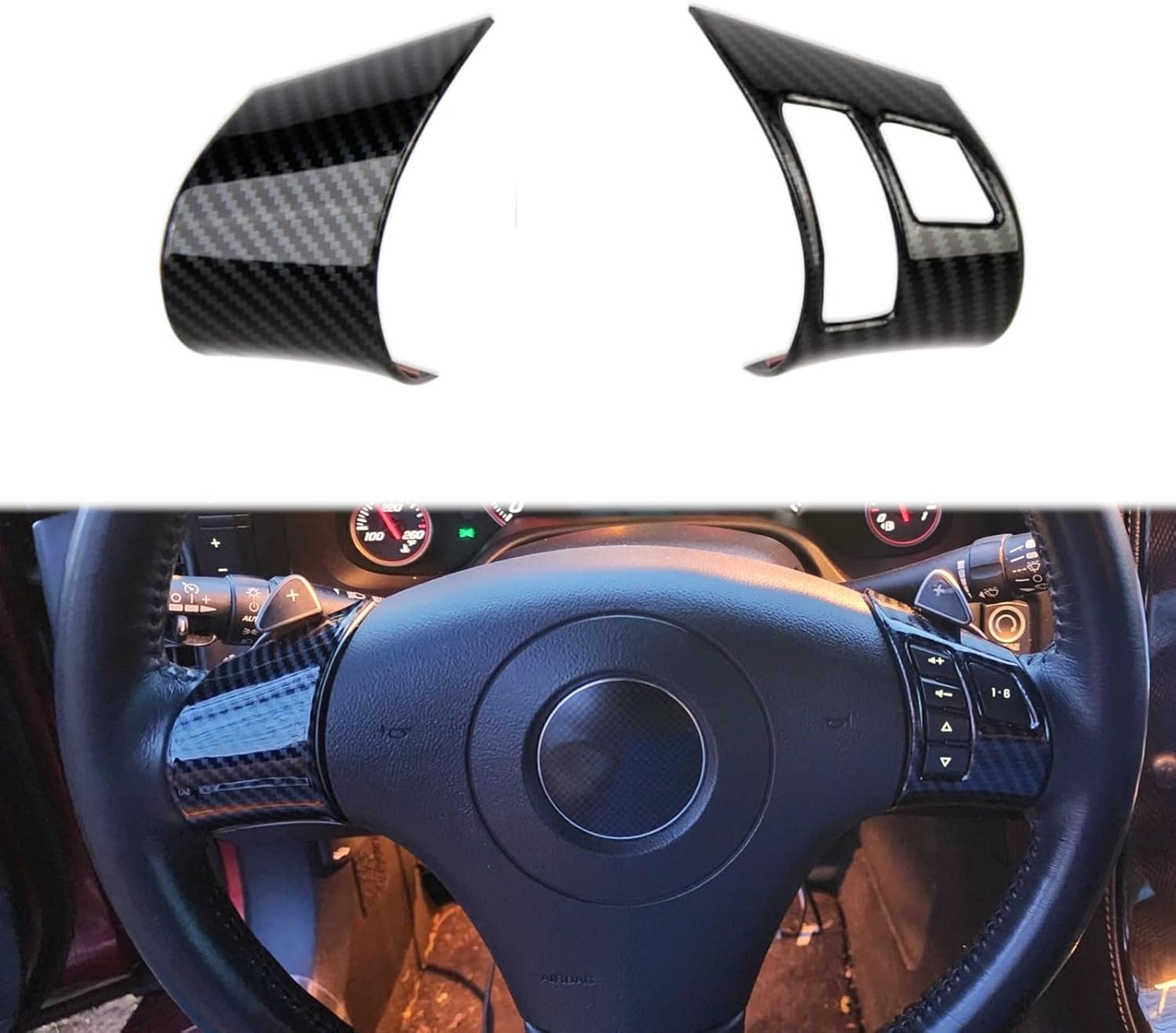 Carbon Fiber Style Interior Steering Wheel Trims Cover Accessoriess for 2006-2013 Chevy Corvette C6 (Both Sides Trim(for 06-11))