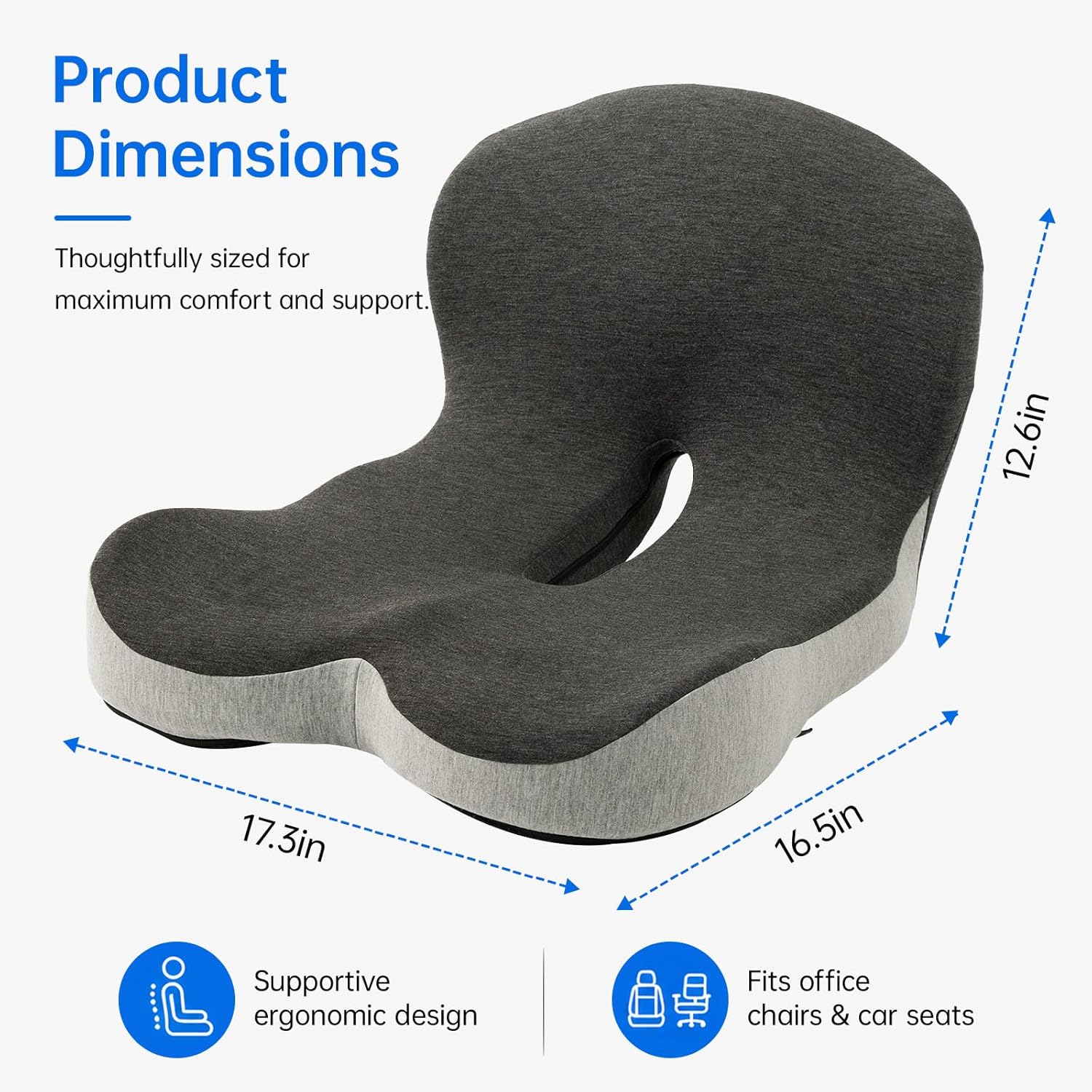 Memory Foam Seat Cushion with Lumbar Back Support, L-Shaped Ergonomic Chair Cushion for Office Chair, Car, Wheelchair, Gaming Seat, Non-Slip Washable Cover, Coccyx Support Pillow