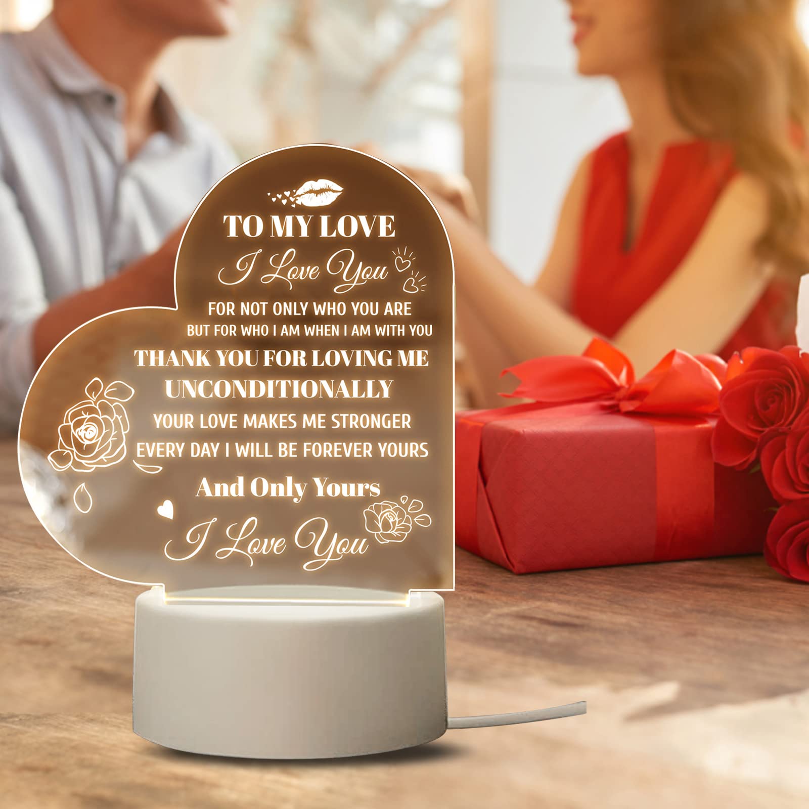 Regalo romantico di anniversario for lei lui, regalo di luce notturna for anniversario San Valentino, lettere anniversario di matrimonio, regali forsonalizzati LED lampada da comodino