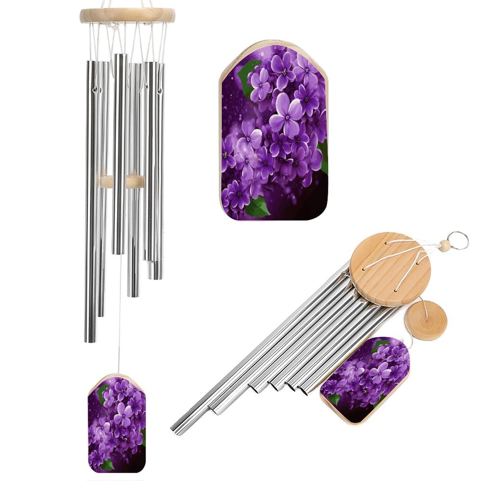 Purple Floral Wind Chime-Outdoor-Garden Decors. Aluminium Wind Chimes to Melodic Tones .Memorial Wind Chime for Garden Yard Porch, Good Gifts for Women Mom Grandma Wife.