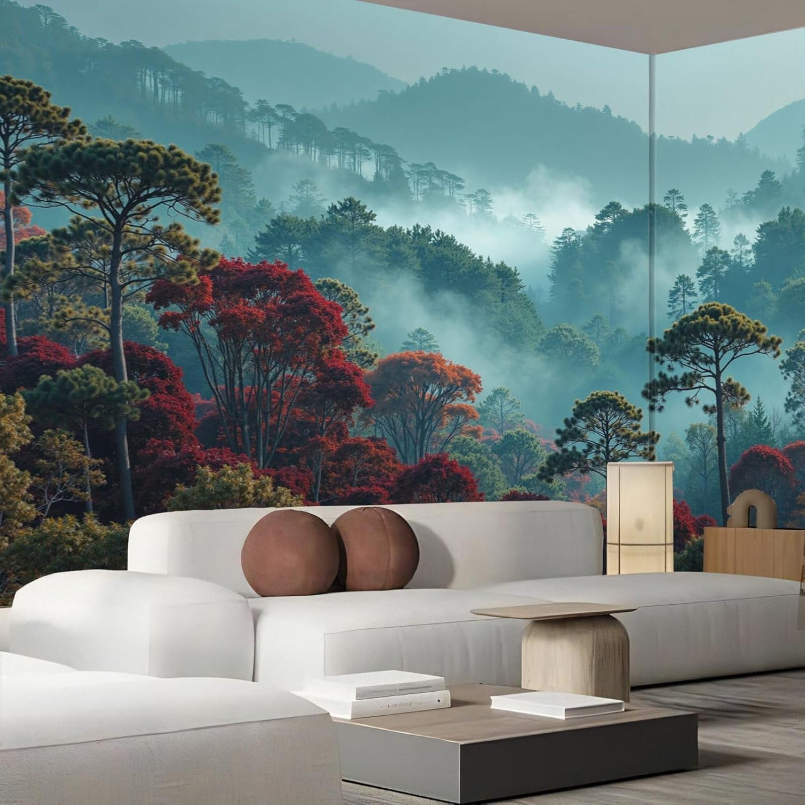 kfjhgbdshhj Non-Woven Photo Wallpaper, Mountain Forest in Morning Mist, 3D Effect Natural Landscape for Living Room/Bedroom, Teal wall Decoration, 250cm x 175cm Stickers - Frameless Painting - Poster