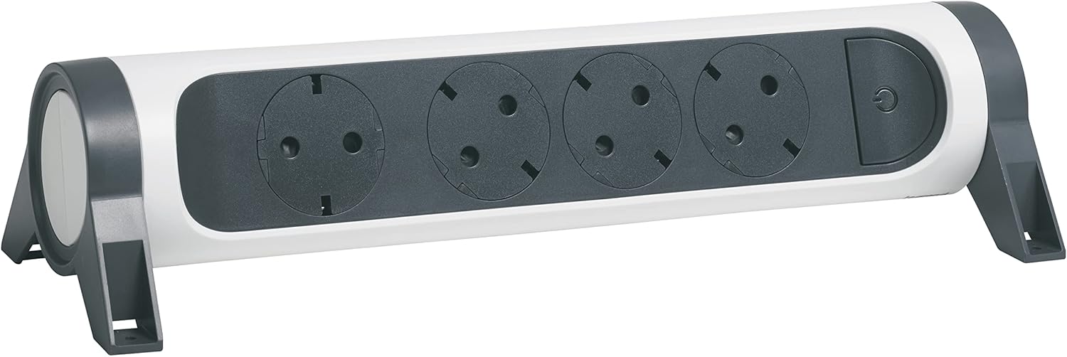 LEGRAND, 694544 69454 Rotatable Power Strip 4-Way Socket Multiple Socket Wall or Table Mount LED On/Off Switch Without Cable Ultra White Dark Grey