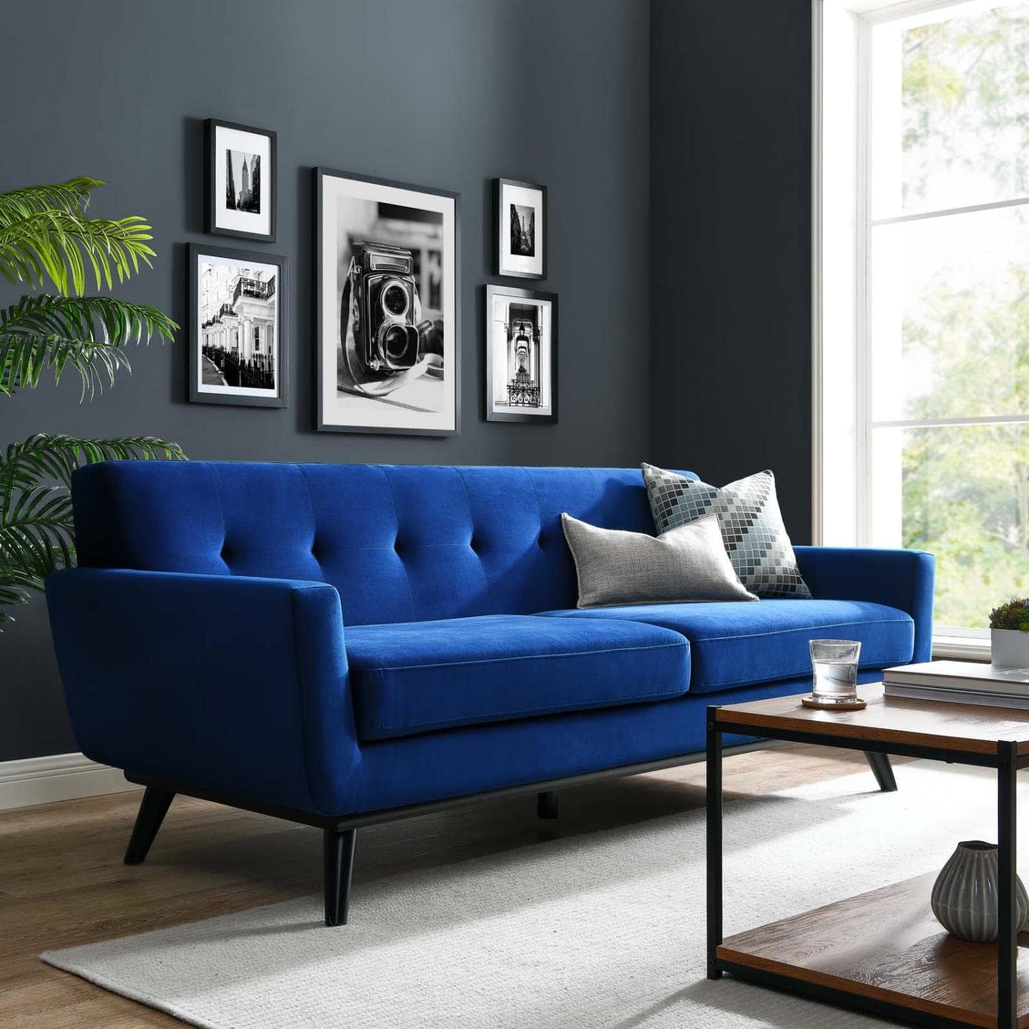 Modway Engage Performance Velvet Sofa with Navy Finish EEI-5600-NAV