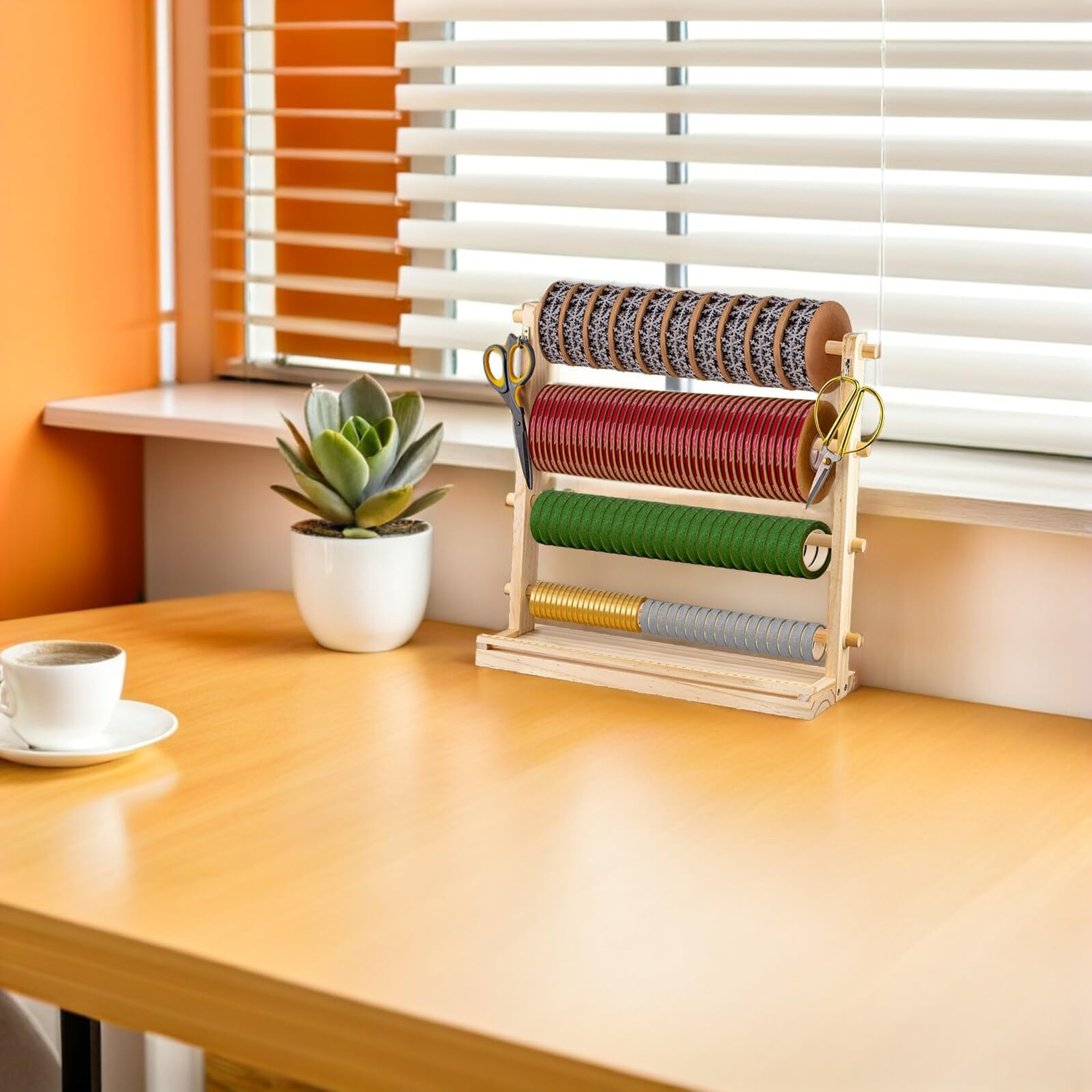 GARVALON Portacarretes de Madera Organizador de Cintas para Manualidades Ranuras para Hilo de Bordado y Estante para Proyectos Creativos
