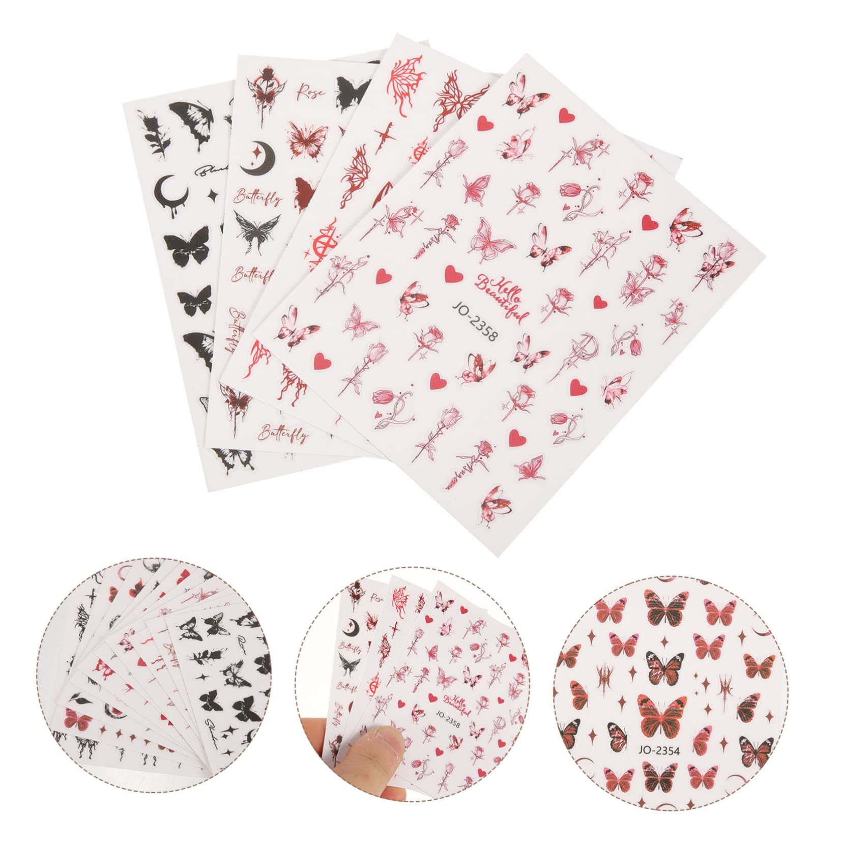 BESTYASH 5 Set Adesivo A Farfalla Scuro Giglio Carino Per Adesivi Uv Etichetta Guidato Arte Rapido Premere- Unghie Dei Piedi 12 Fogli*5