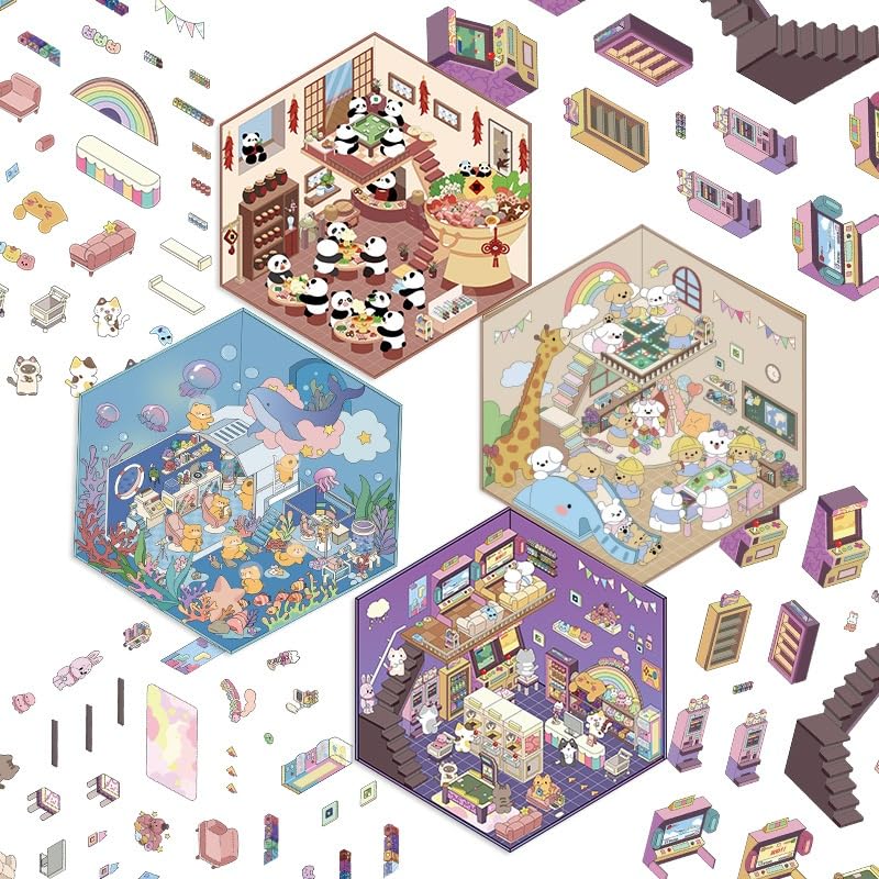 30 Sets DIY 3D Sticker Scene,Sticker Therapy for Adult,Cute Cartoon Miniature Room Scene Stickers for Adult Kids Girls Relief Stress and Pass The Time - Image 4