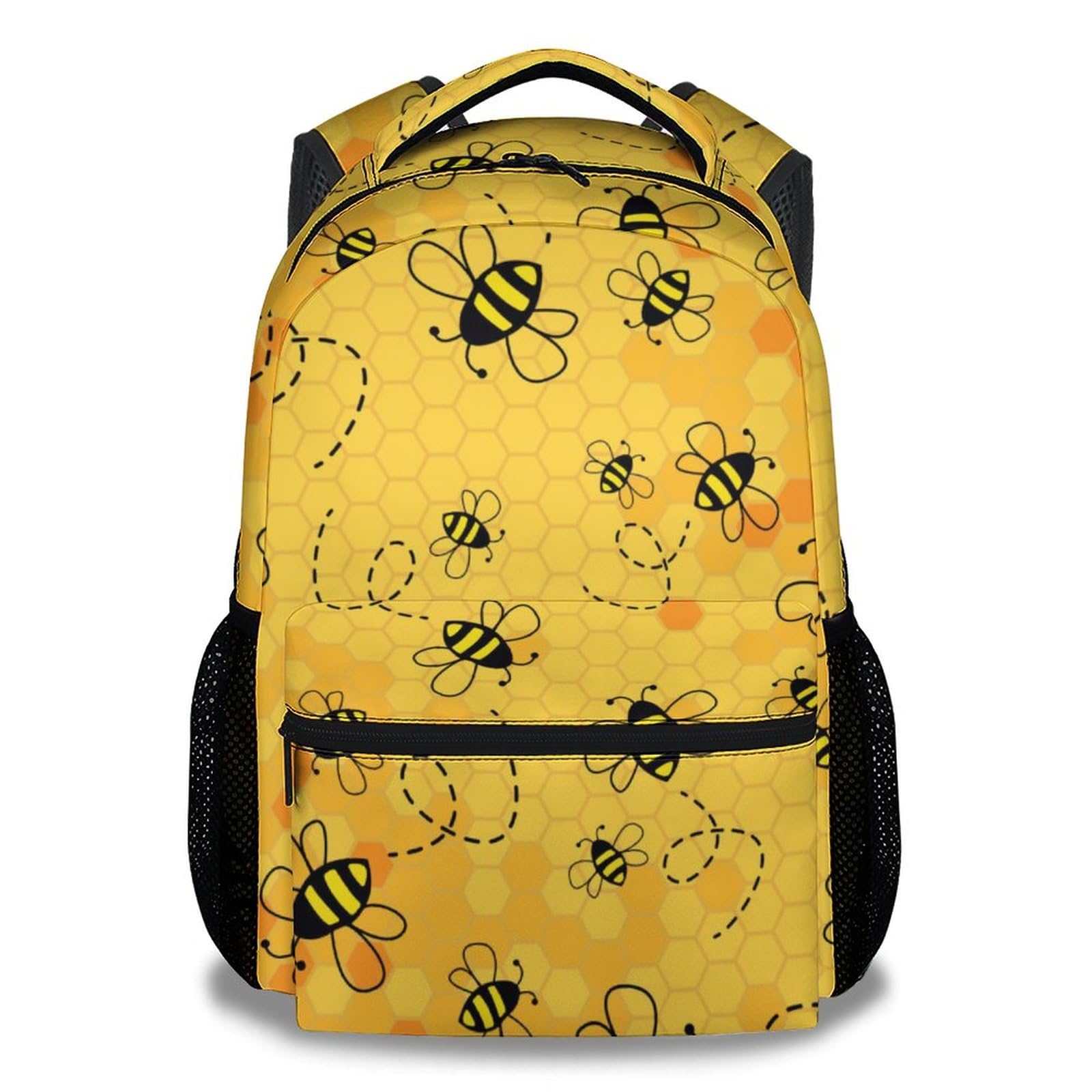 Bee Backpack for Girls Boys, 16 Inch Yellow Backpacks for School, Cute, Adjustable Straps, Durable, Lightweight, Large Capacity Bookbag for Kids