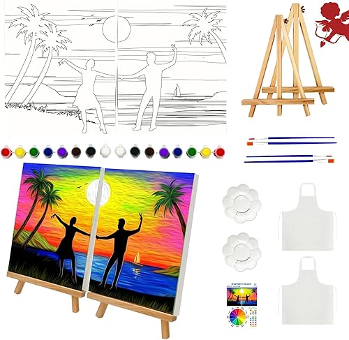 Miniatura 8 de Kit de pintura y sorbo para parejas adultas, lienzo predibujado de 8 x 10 pulgadas para pintar para adultos, kit de pintura y sorbo con