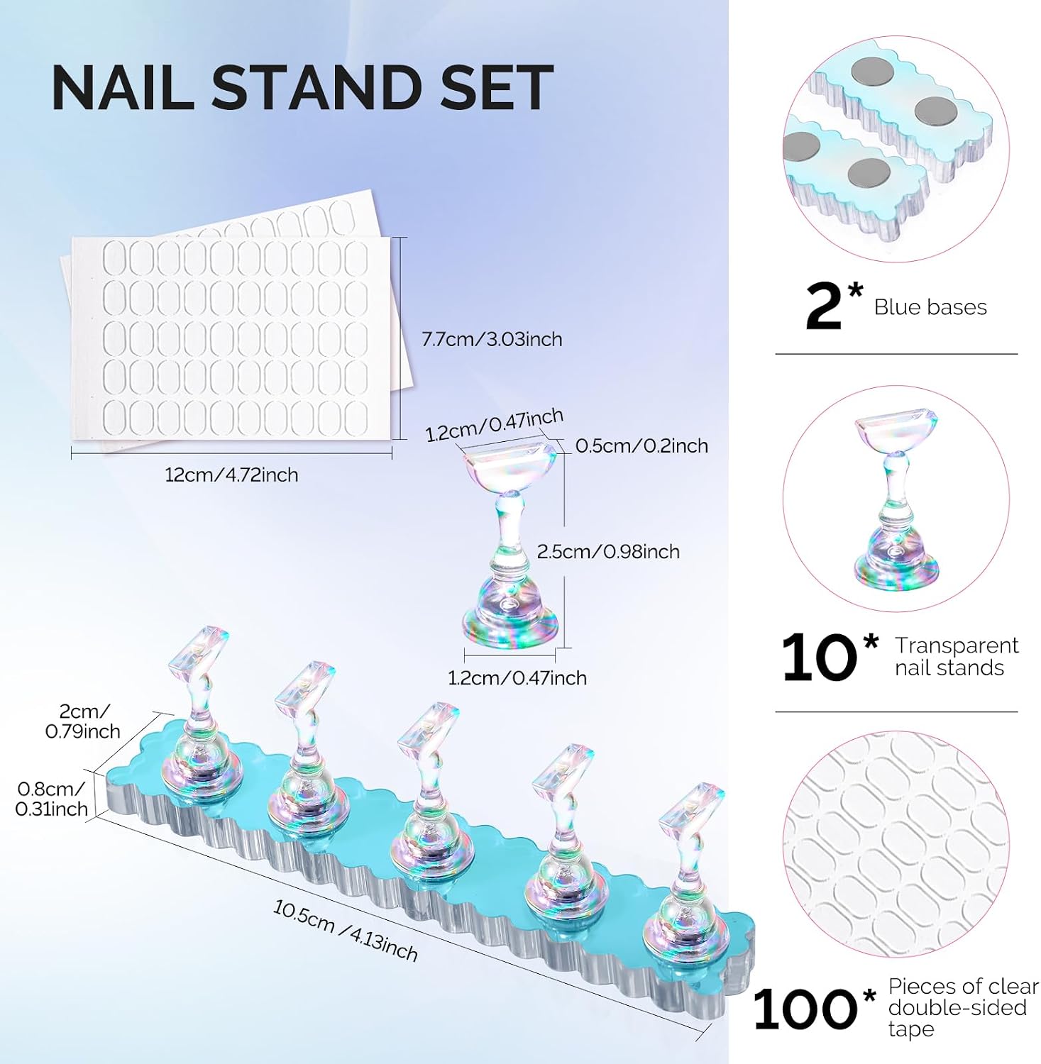 MelodySusie Nail Stand for Press Ons, 2 Sets Blue Acrylic Magnetic Base for Painting Display Holder with Reusable Adhesive Putty for Home DIY Salon Supplies