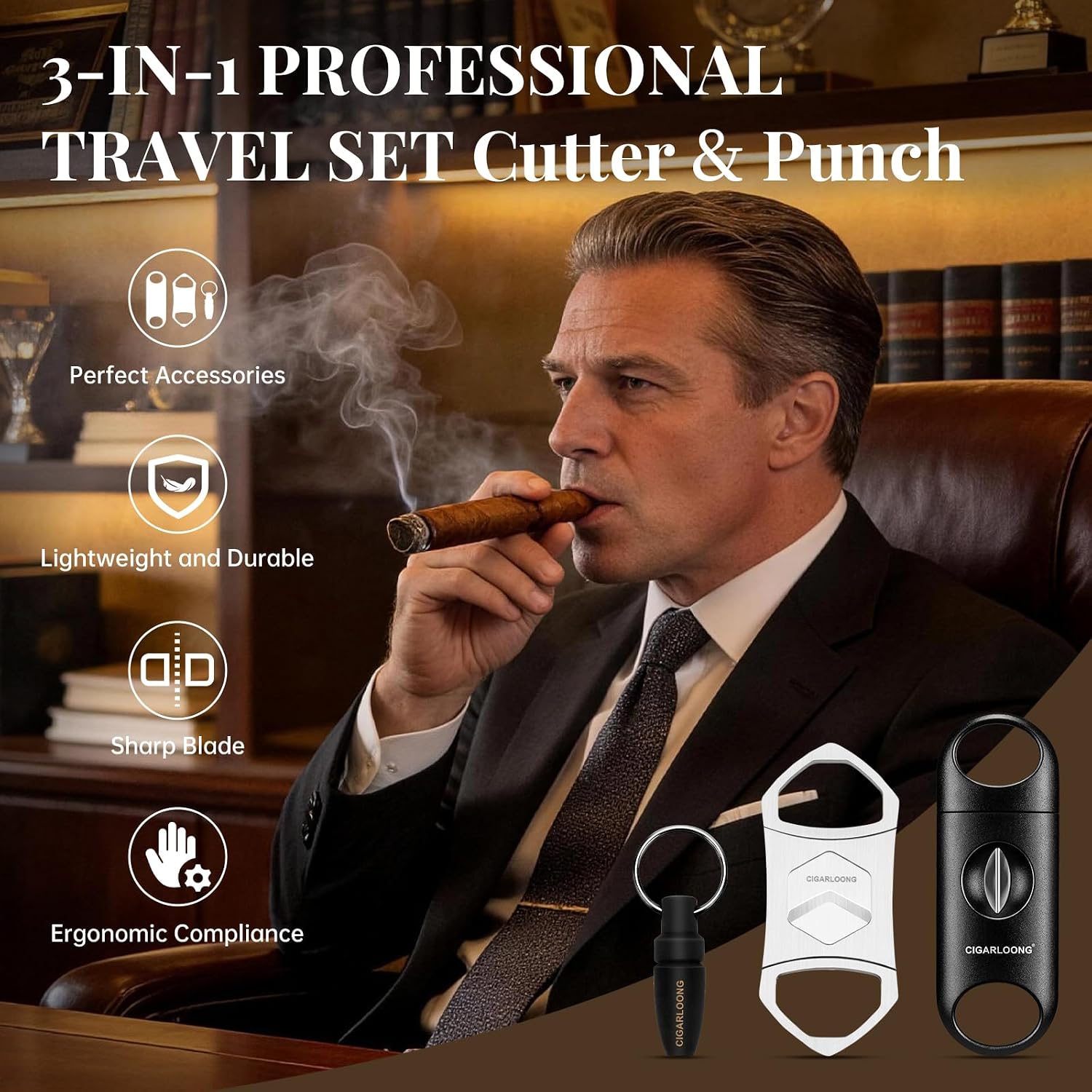 3pc Cigar Accessories, Including Straight Cut, V-Cut, and Punch image 2
