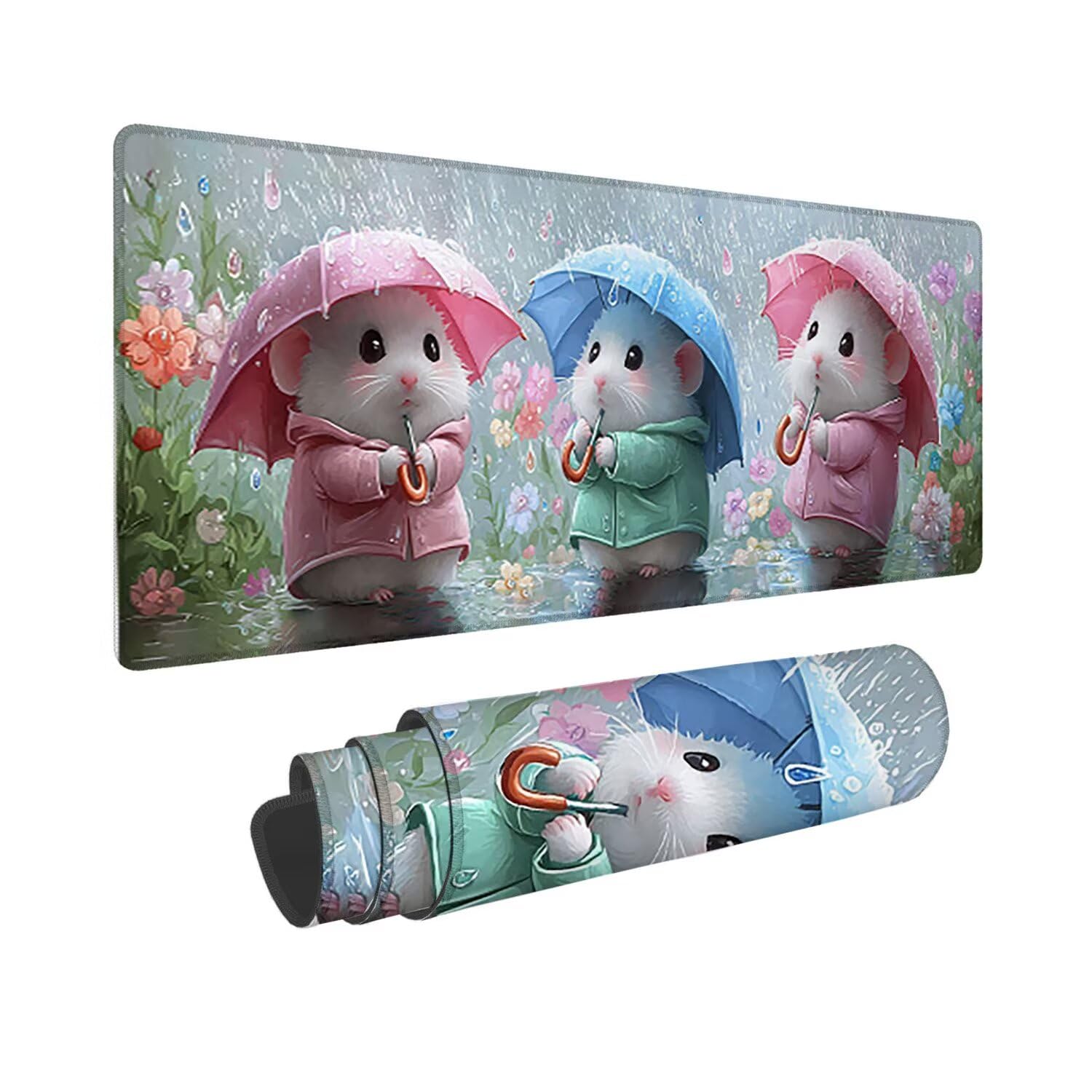 Podkładka pod mysz 160 x 80 cm, gamingowa podkładka pod mysz z przyszytymi krawędziami, słodka myszka, wydłużona, duża podkładka pod mysz XXL, gamingowa podkładka pod mysz z antypoślizgową gumową