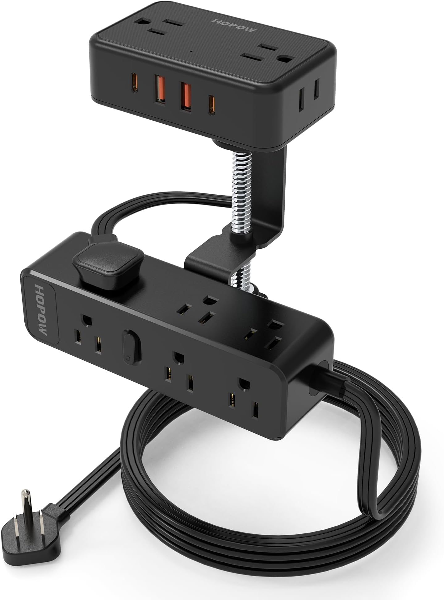 HOPOW Dual Layer Desk Clamp Power Strip, Desktop Edge Mount Charging Station with 13 Outlets 4 USB Ports (2 USB C), Under Desk Surge Protector(1700 Joules), 10 Ft Extension Cord for Office Home