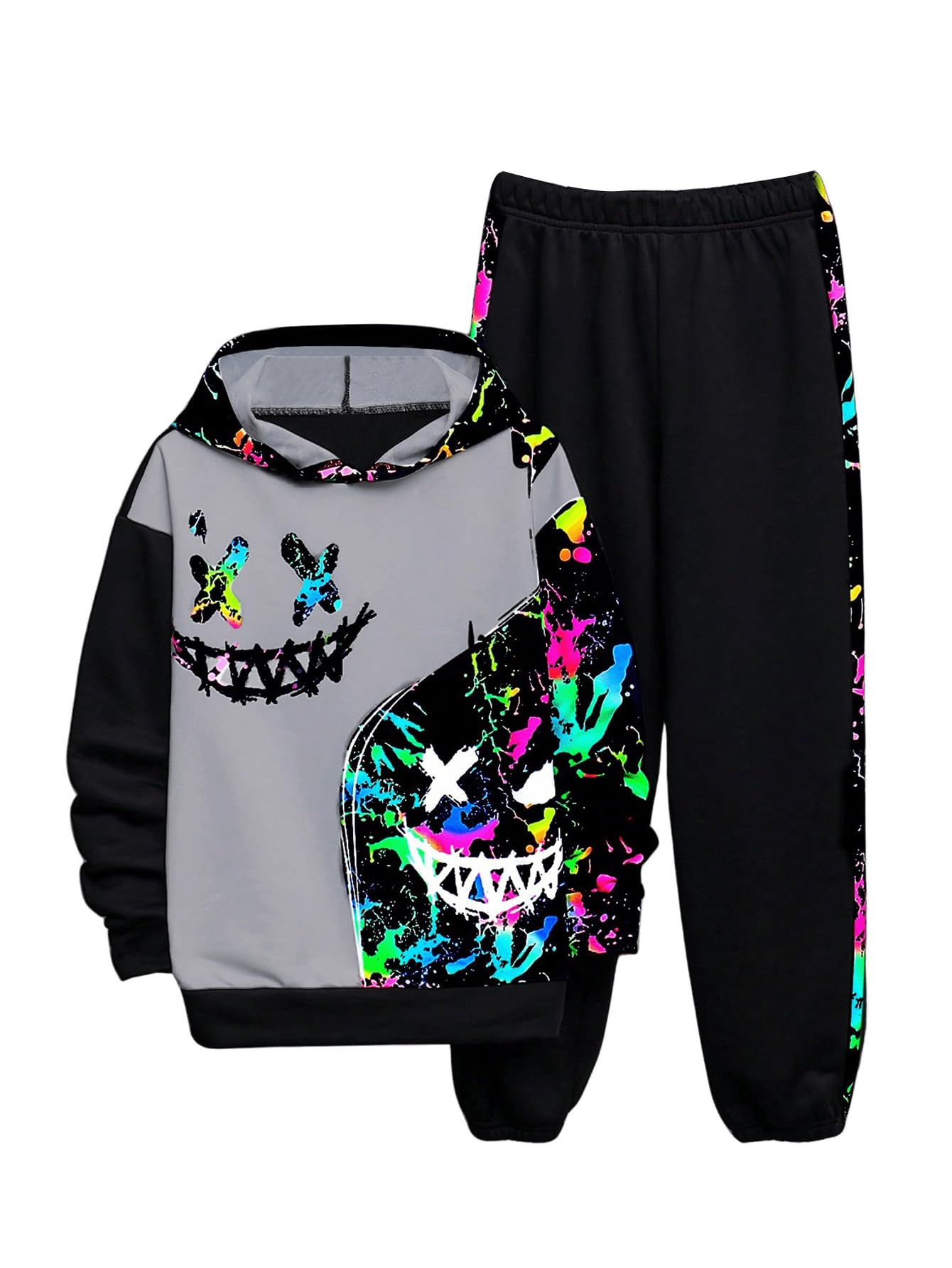 WDIRARABoy's 2 Piece Outfits Colorful Graphic Print Long Sleeve Hoodie and Sweatpants Set Tracksuit