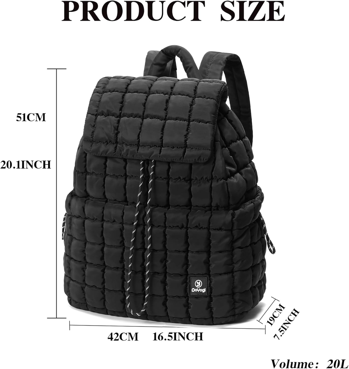 Quilted Backpack for Women, Lightweight Travel Gym Bag, Hiker Pack Drawstring Padding Backpacks, Puffer Travel Bag for Casual Daypack(Black) - Image 4