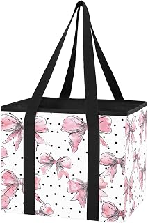 Qilmy Bow Pink Trunk Organizer for Women Men, Waterproof Collapsible Car Organizers and Storage with Reinforced Handles & Removable PE Board for SUV Sedan Truck, Multi-Purpose Storage Tote Bag