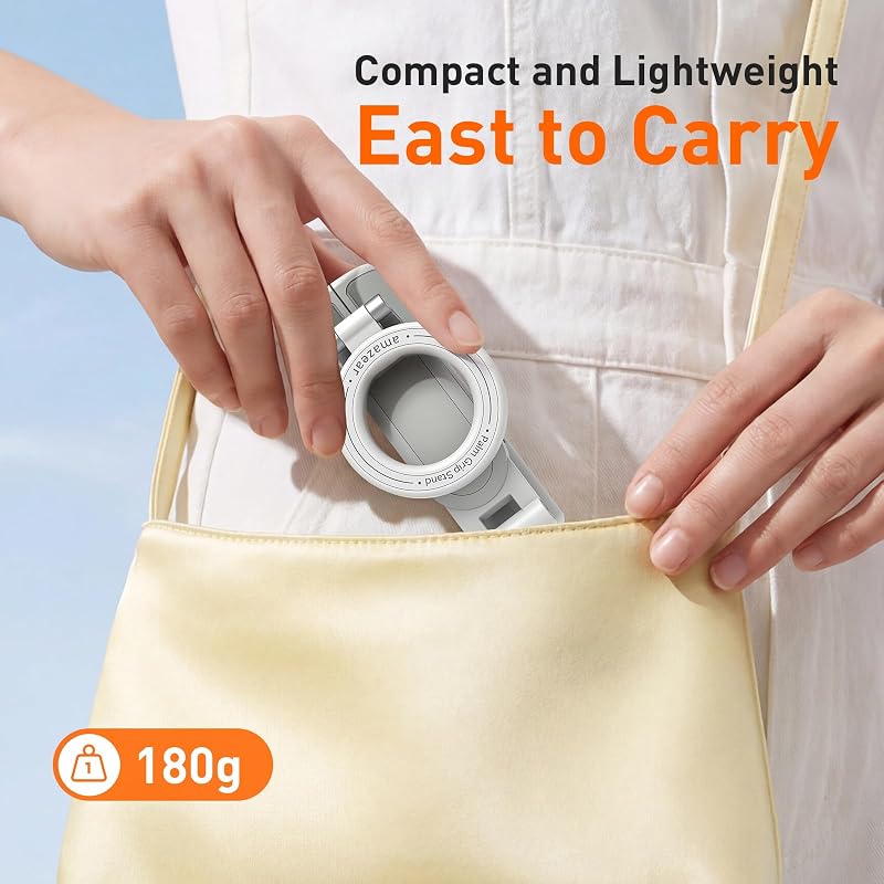Trepied selfie stick magnetic 4 în 1 AMAZEAR pentru smartphone, mâner pentru cameră foto, telecomandă Bluetooth detașabilă, zoom reglabil, alb