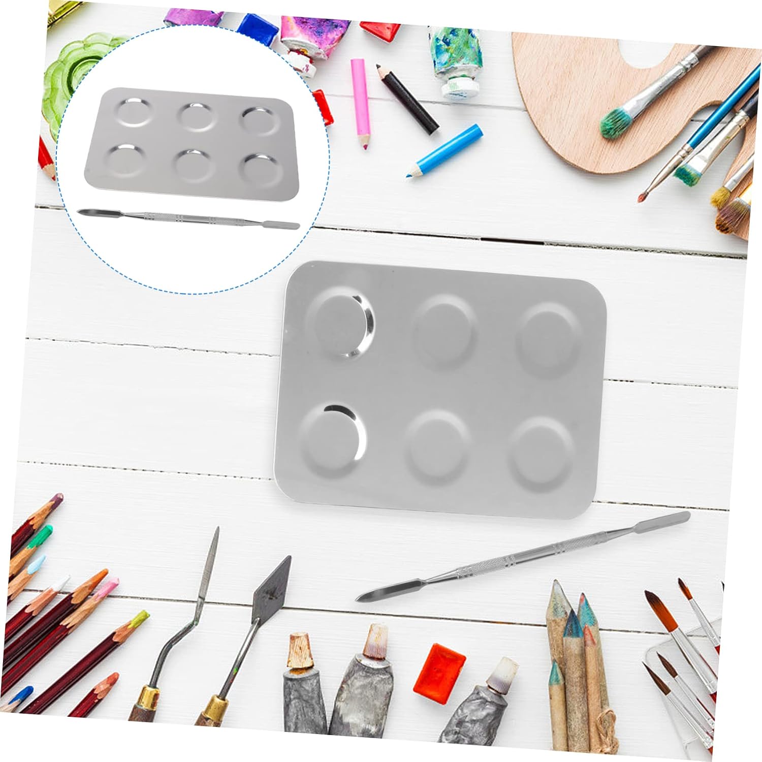 jojofuny Stainless Steel Palette Painting Tray for Art Watercolor Paint Mixing Paint Pallet Easy to Carry Store