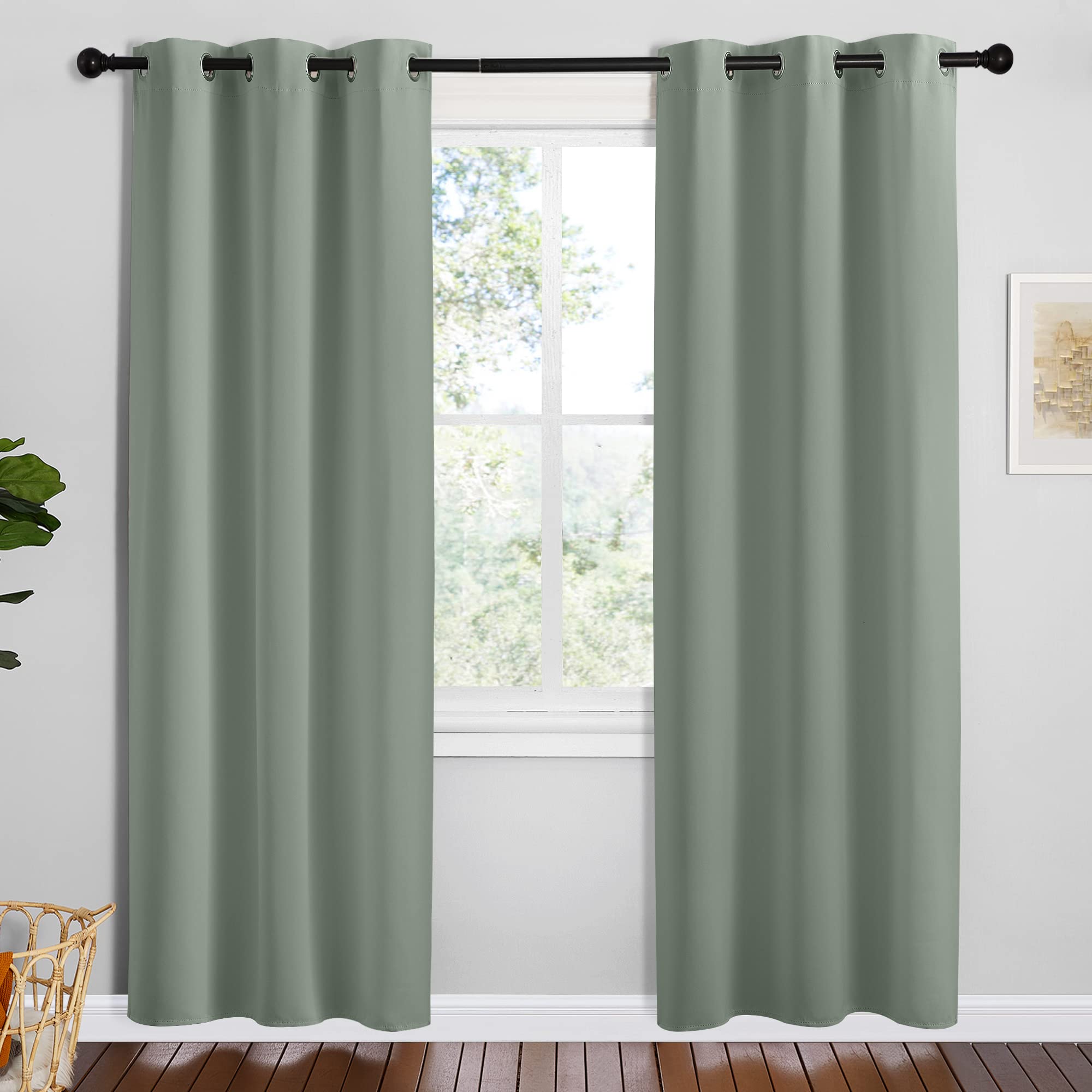 NICETOWN Greyish Green Room Darkening Curtains for Kitchen, Set of 2