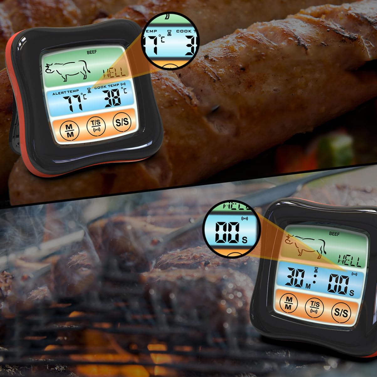 Termómetro De Barbacoa y Alimentos Inteligente Temporizador Abs y Acero Inoxidable Preciso y Duradero