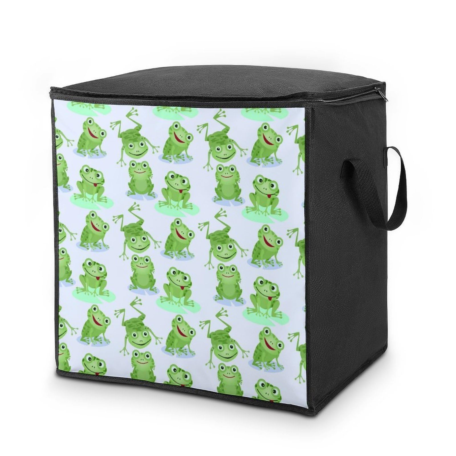 Lyfthologen 70L Storage Bags, Frogs Pattern Storage Box with Lid Zipper And Handles, Clothes Bags for Quilt, Blankets, Bedding