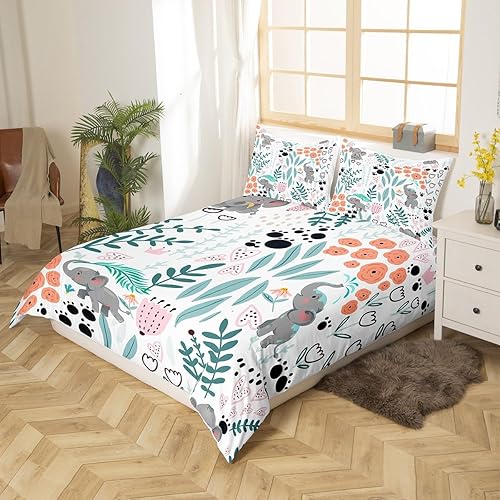 Miniatura 2 de Erosebridal Funda de edredón Kawaii de elefante, juego de ropa de cama de elefante de dibujos animados, funda de edredón tamaño matrimonial, funda