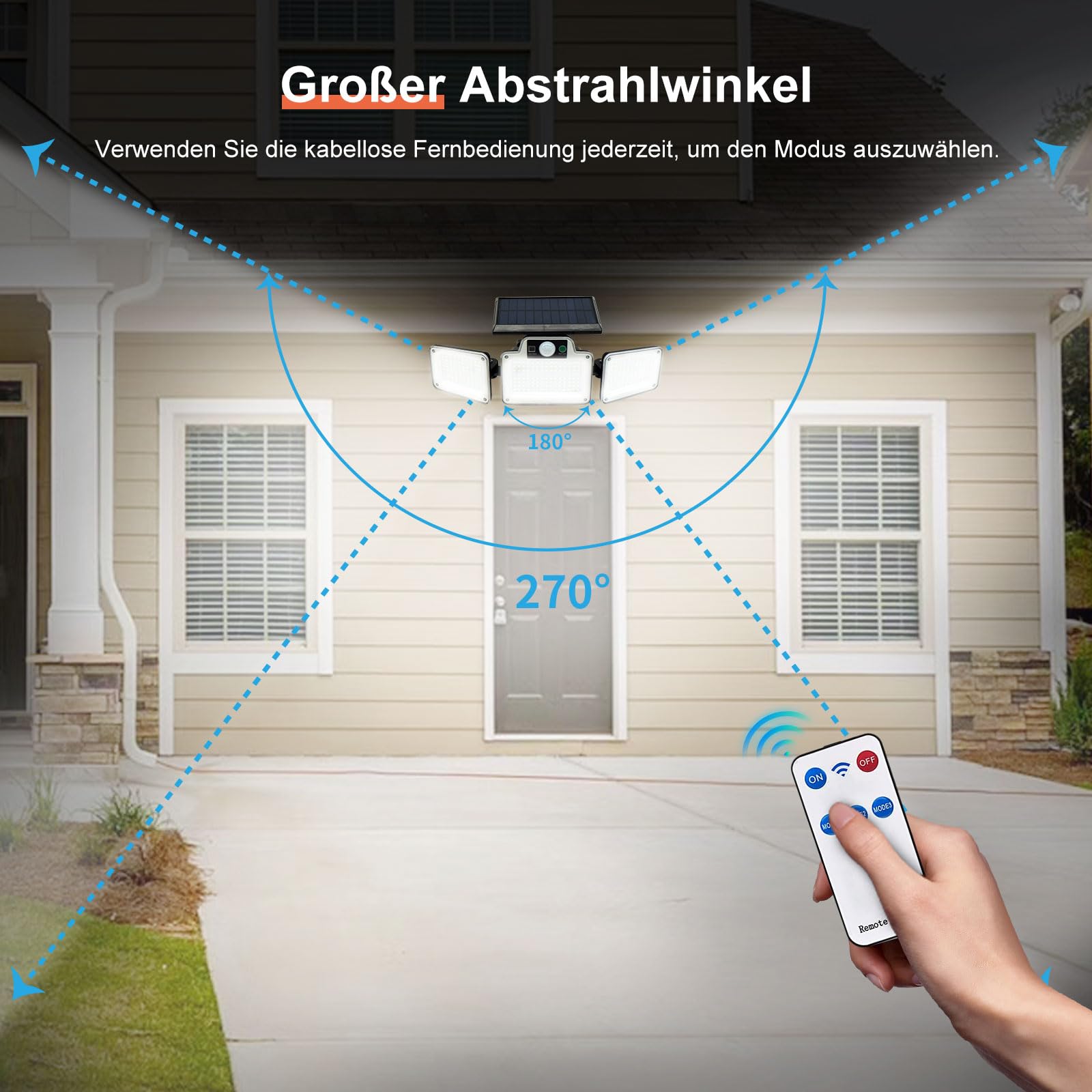 JumJam 280 LED-Solar-Flutlichter für den Außenbereich, 3 verstellbare Köpfe, Solarleuchten für den Außenbereich, Garten, Bewegungsmelder, wasserdicht, kabellos, Solar-Sicherheitsleuchten, außen für