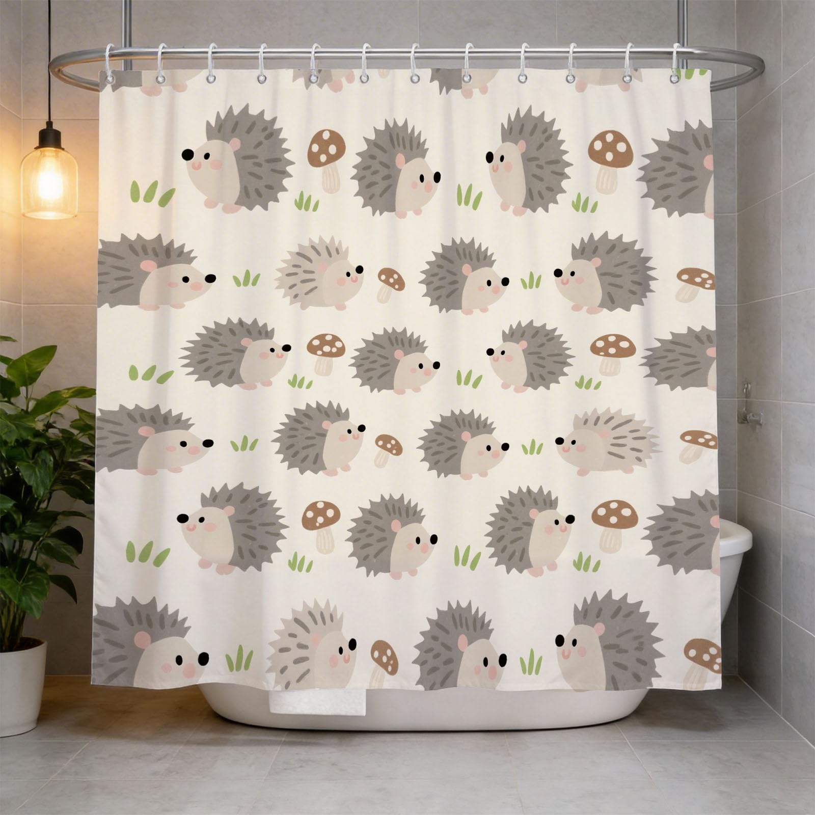 Hongduo 3D Hedgehog Shower Curtain for Stalls Bathtubs Mushroom Bathroom Decor Shower Curtain Set Polyester Fabric Waterproof 120x180cm/48X71 Inch with Hooks