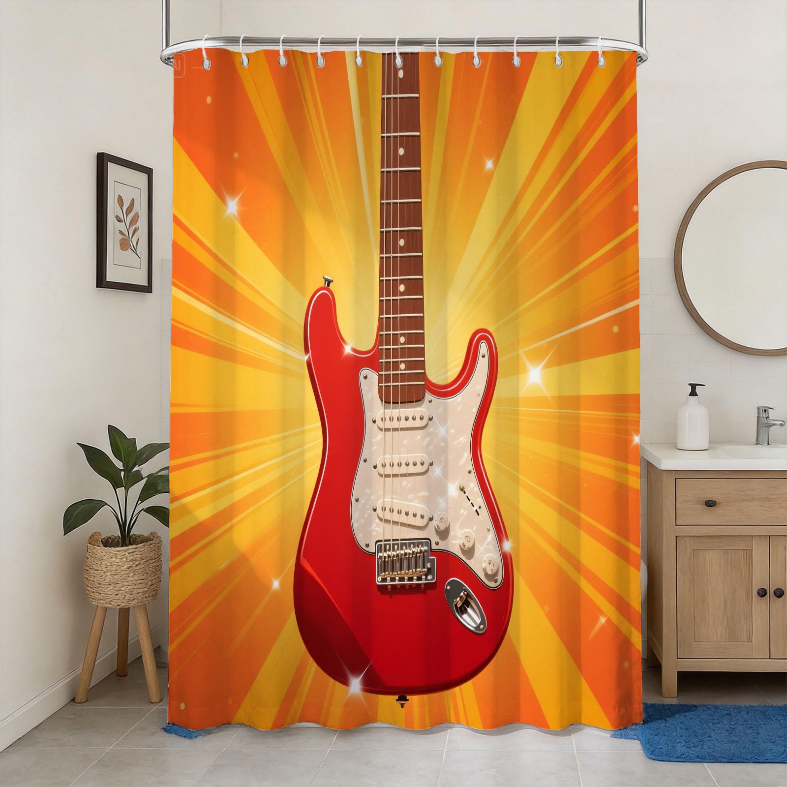 Rideau de douche guitare électrique vintage 180x180 en polyester imperméable