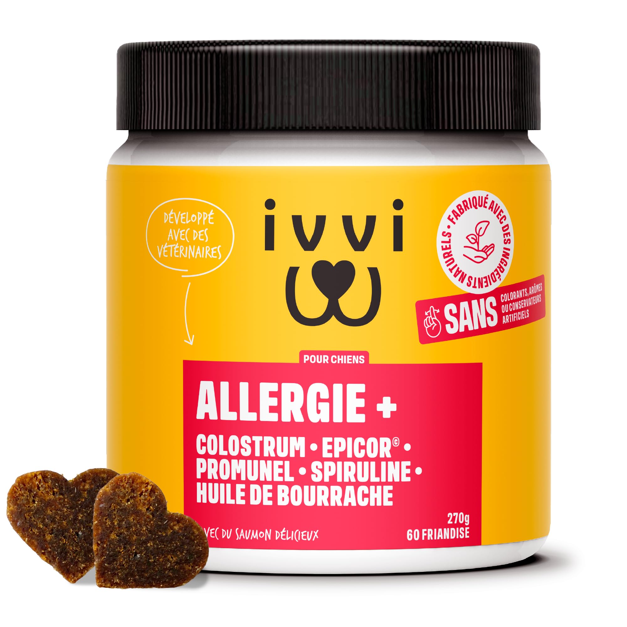ivvi Allergy Immunity pour chiens – contre les allergies et les démangeaisons et pour renforcer le système immunitaire – 60 délicieuses collations (270 g) au saumon
