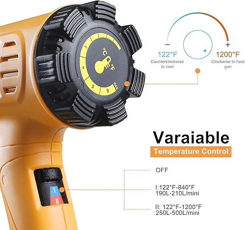 Miniatura 3 de Seekone Pistola de calor 1800W Pistola de aire caliente - Kit de control de temperatura variable con 2 ajustes de temperatura 4 boquillas 122°F -