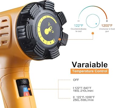SEEKONE Heat Gun 1800W 122F-1202F(50C- 650C)Fast Heating Heavy Duty Hot Air Gun Kit Variable Temperature Control Overheat Protection with 4 Nozzles for Crafts, Shrinking PVC, Stripping Paint(5.2FT)