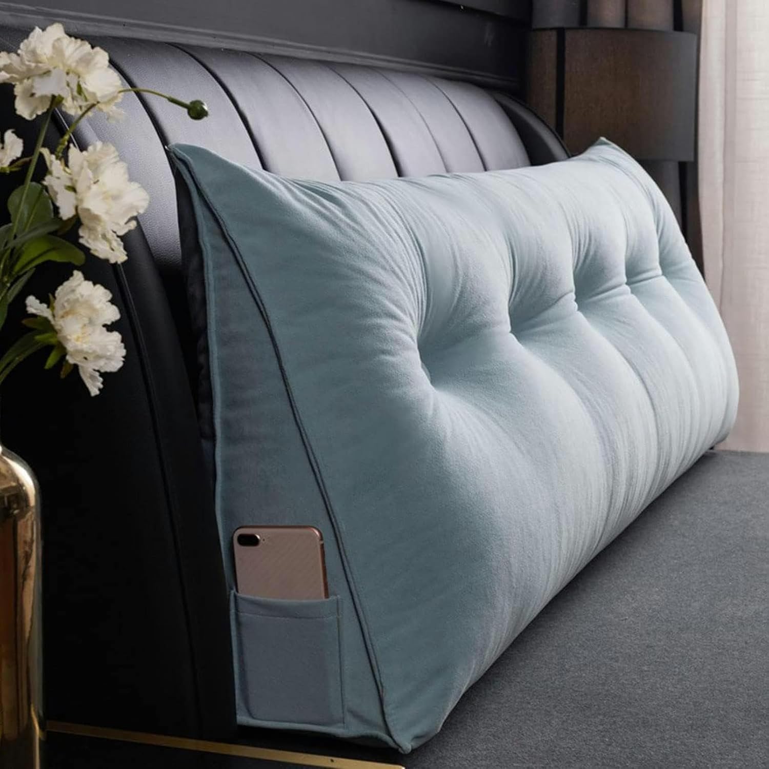 Triangular Headboard Pillow,Solid Color Triangle Cushion Reading Bed Rest Pillow,Large Bolster Wedge Support Removable Pillow for Dorm Daybed Bed