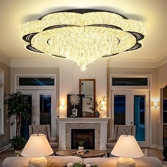 Modern Crystal Chandelier for Living Room Black 32in Crystal Raindrop Ceiling Light for Room Bedroom LED Dimmable 2700-6000K