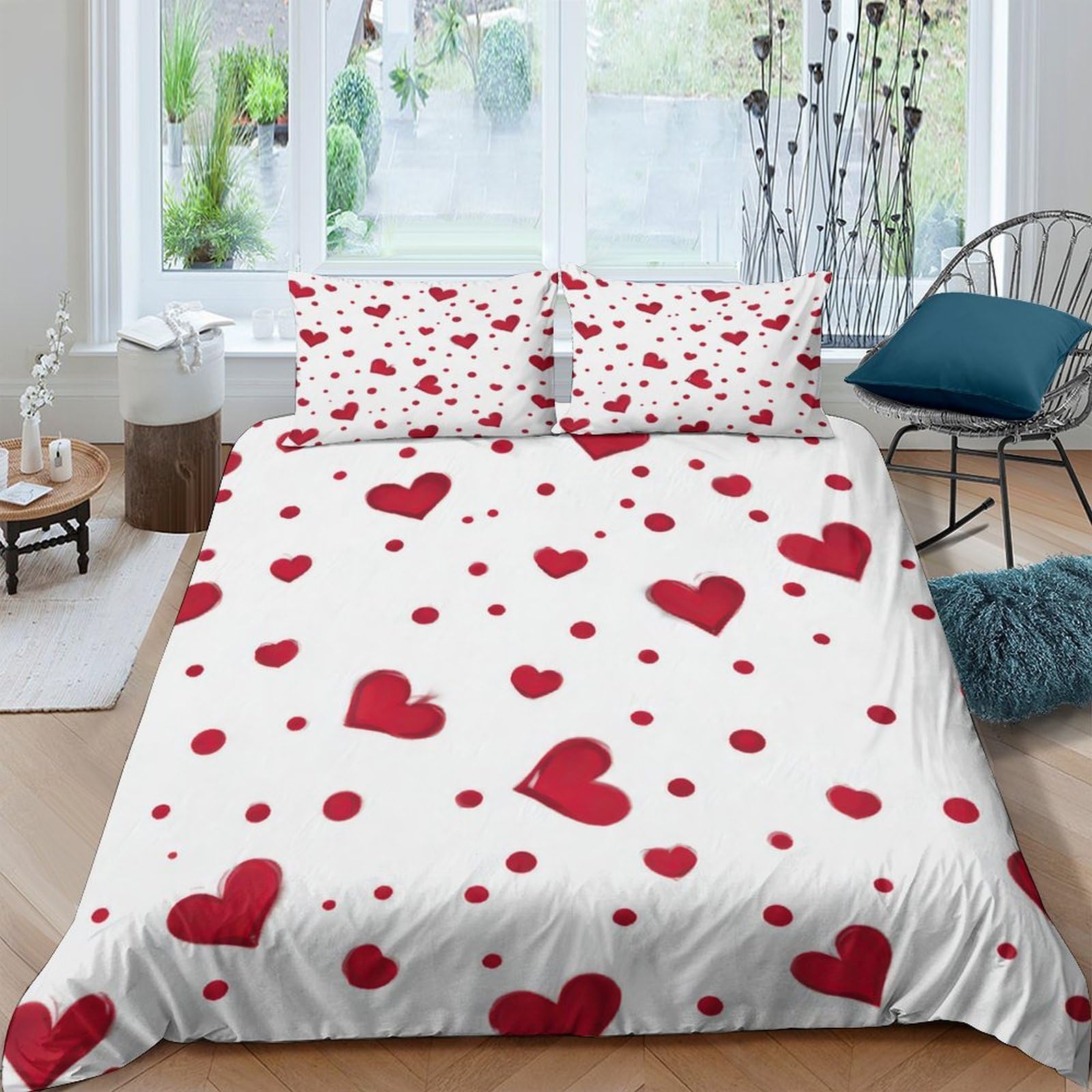 Ctjqhvkz Style-7 3D Printed Red Heart Pattern Fitted Sheet Microfiber Soft Bedroom Decor Polka Dot Bed Cover For Home Guest Room Single（135X200cm）