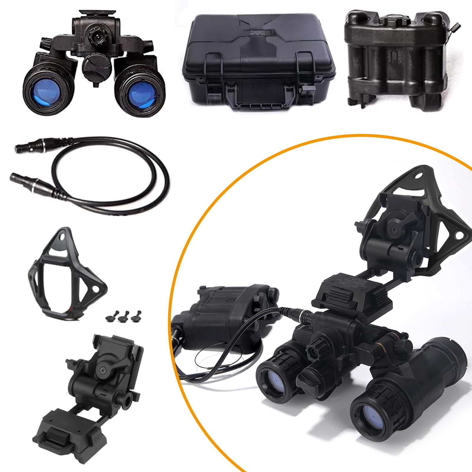 Casque Vision Nocturne Virtuelle FMA Tactique Feu Vert PVS31 L4G19 NVG Support Plastique Non Fonctionnel avec Boîte de Batterie et Rangement