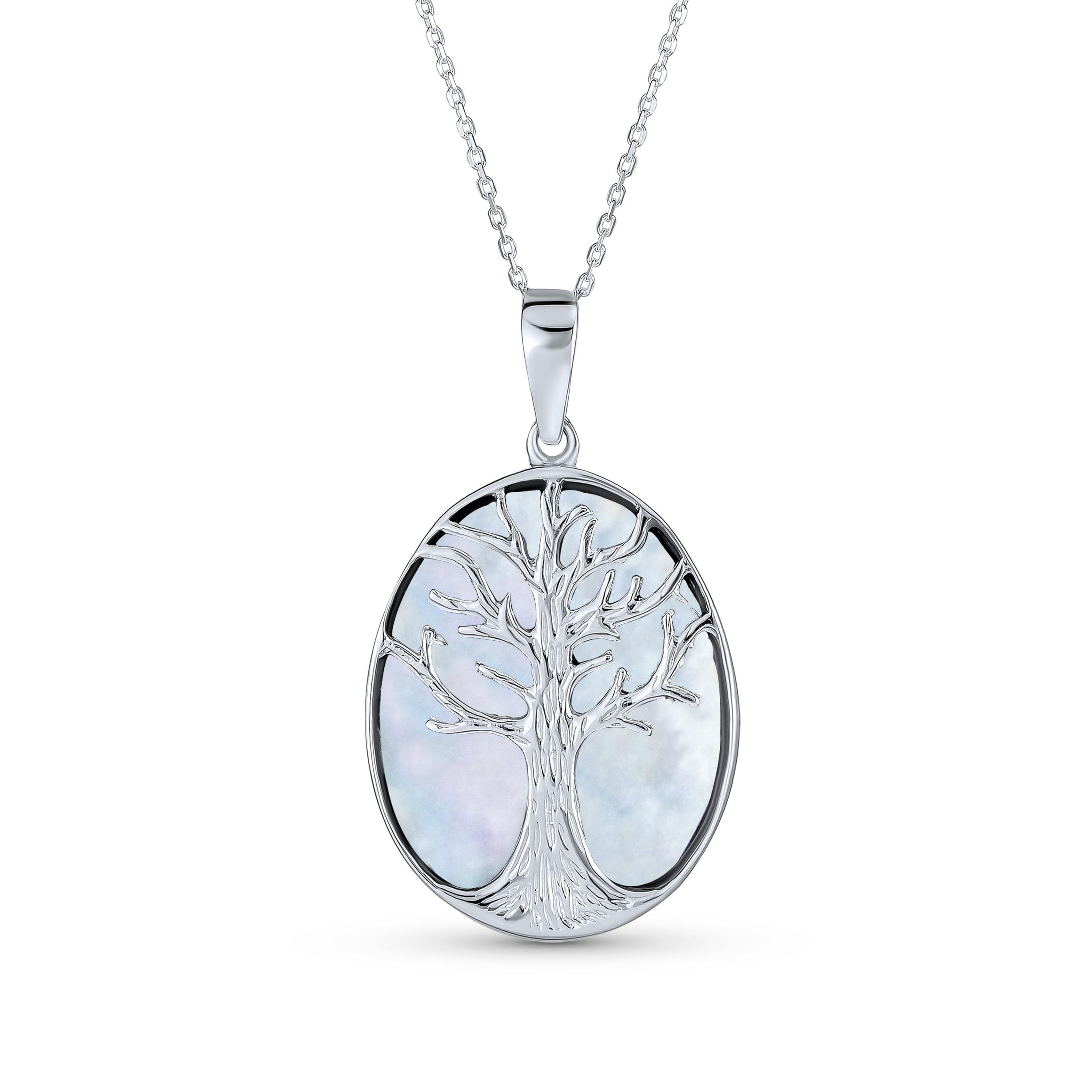 Lapis Turquoise Abalone White MOP Oval Wishing Tree Family Tree of Life Pendant Necklace in .925 Sterling Silver Western Jewelry for Women