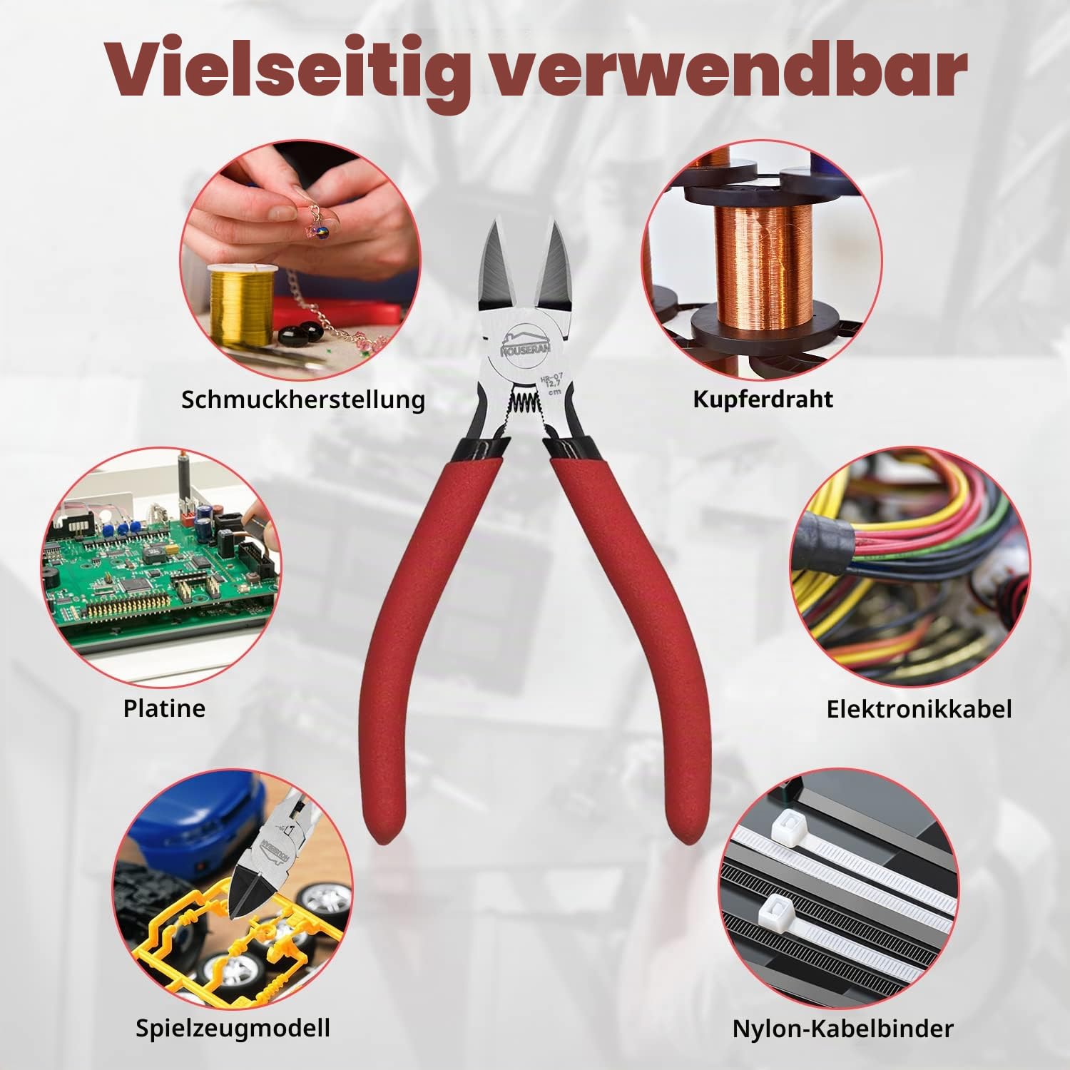 Seitenschneider Set 5 Pack, 127mm, Elektronik Schneidezange Mit Rutschfestem Rotem Griff, Klein für Modellbau, Basteln, Reißverschlüsse