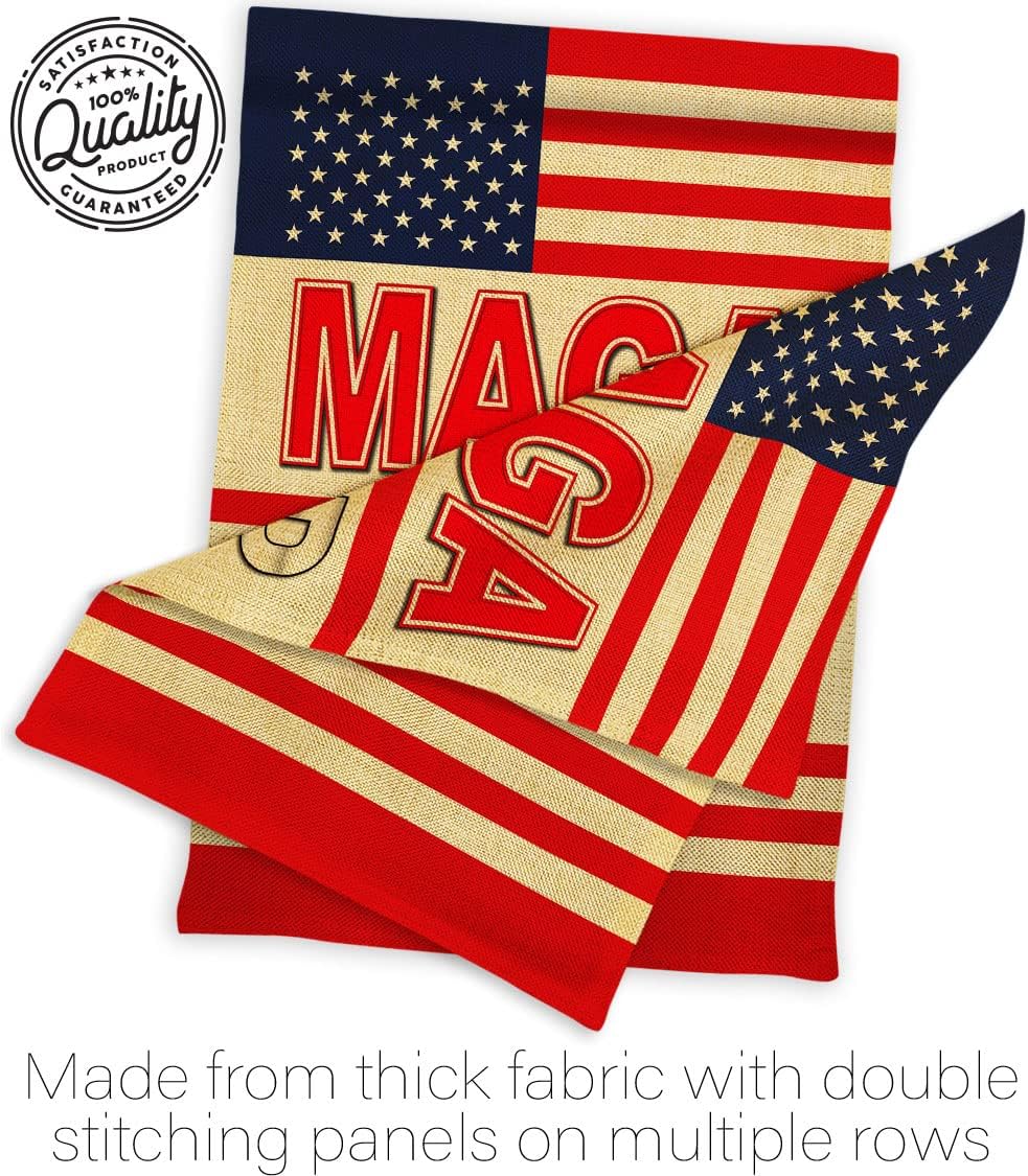 MAGA Trump Burlap Garden Flag - Set Wall Holder Patriotic 2024 President Republican Party United States American Election - House Banner Small Yard Gift Double-Sided Made in USA 13 X 18.5