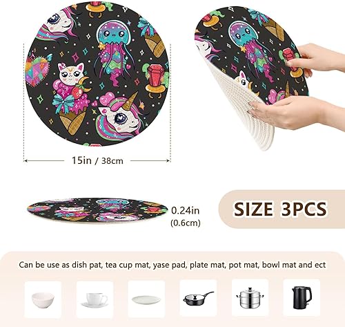 Miniatura 2 de Salvamanteles antideslizantes con diseño de unicornios arcoíris y gato para platos calientes, tejido de hilo de algodón de 15 pulgadas, absorbe el